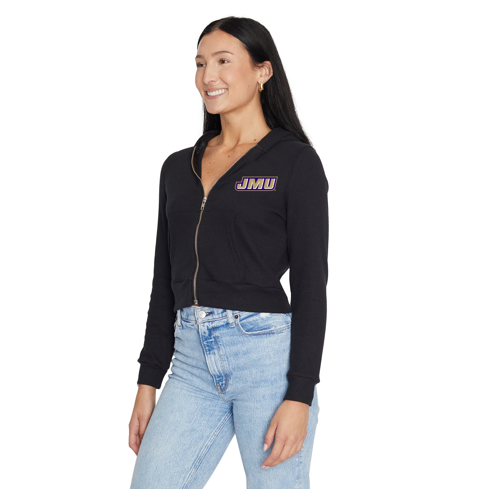 JMU Waffle Knit Zip Up Hoodie