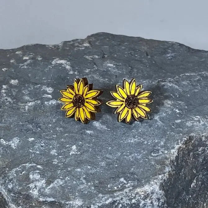 Kansas Sunflower Wooden Dangle Earrings | State Flower Jewelry