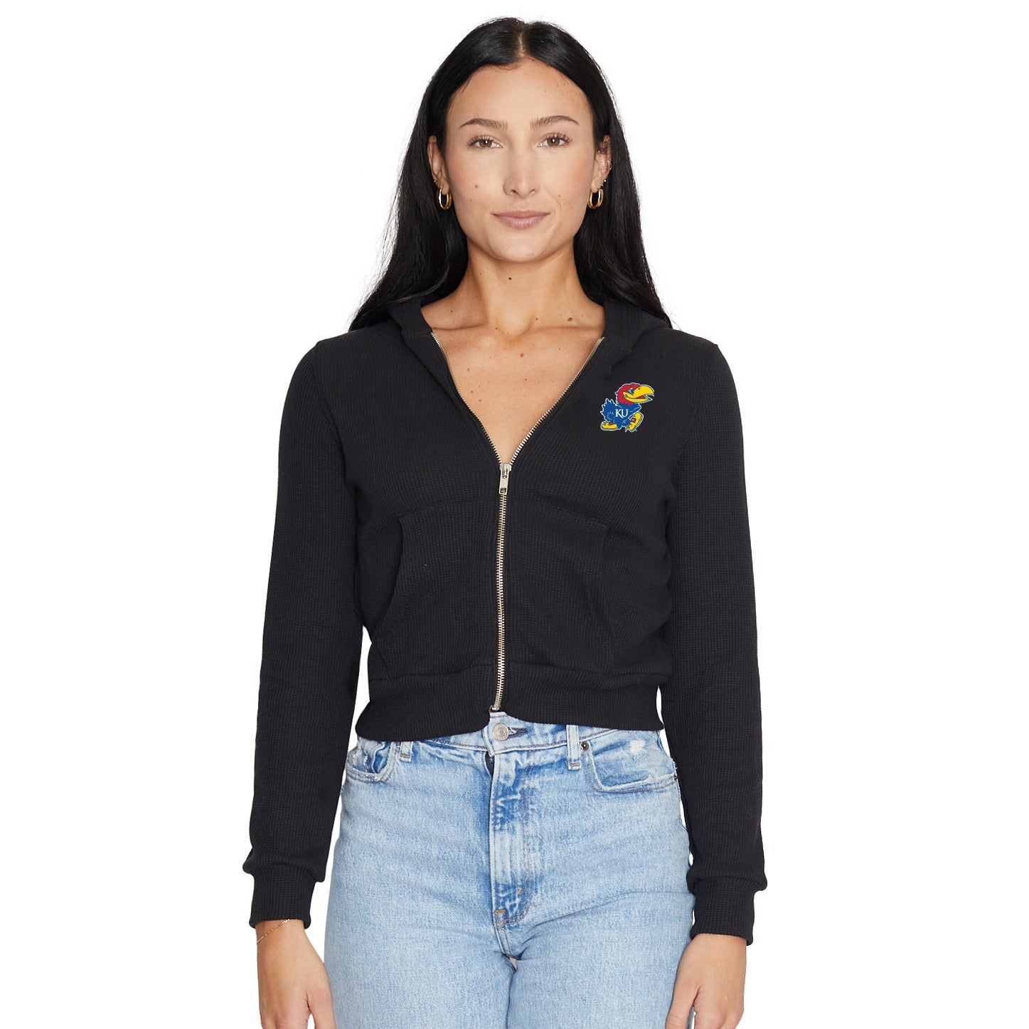 Kansas Jayhawks Waffle Knit Zip Up Hoodie
