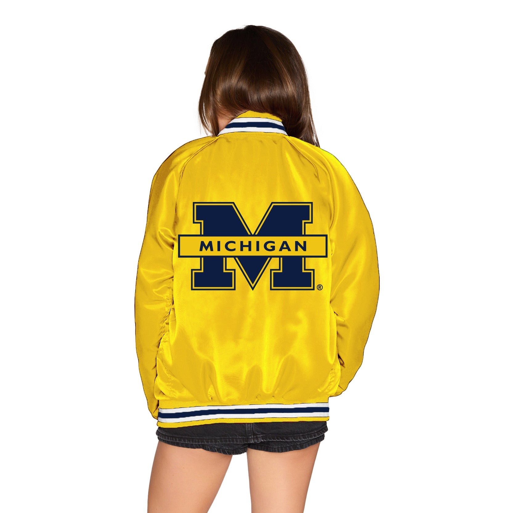 University of Michigan Maize Satin Letterman Bomber Jacket