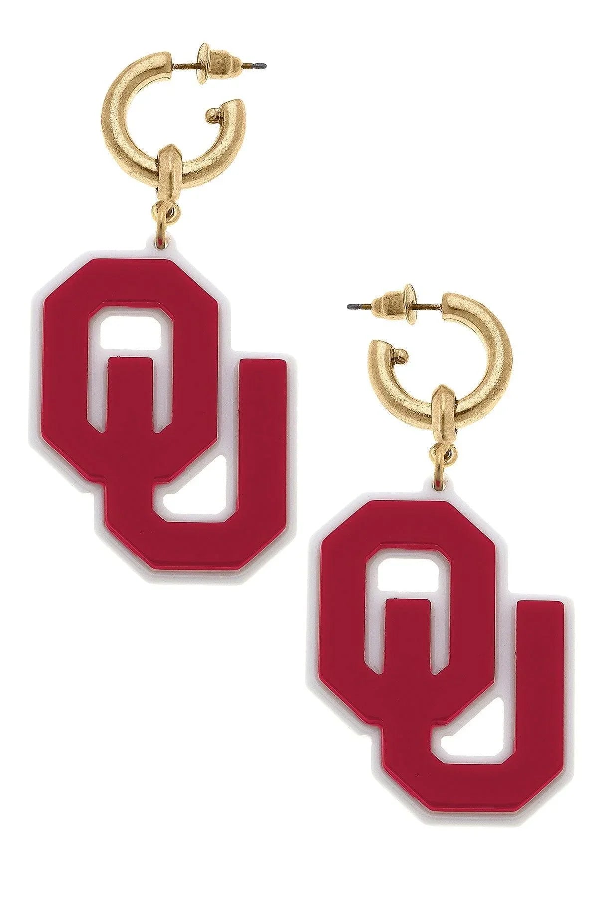 Oklahoma Sooners Resin Logo Drop Hoop Earrings