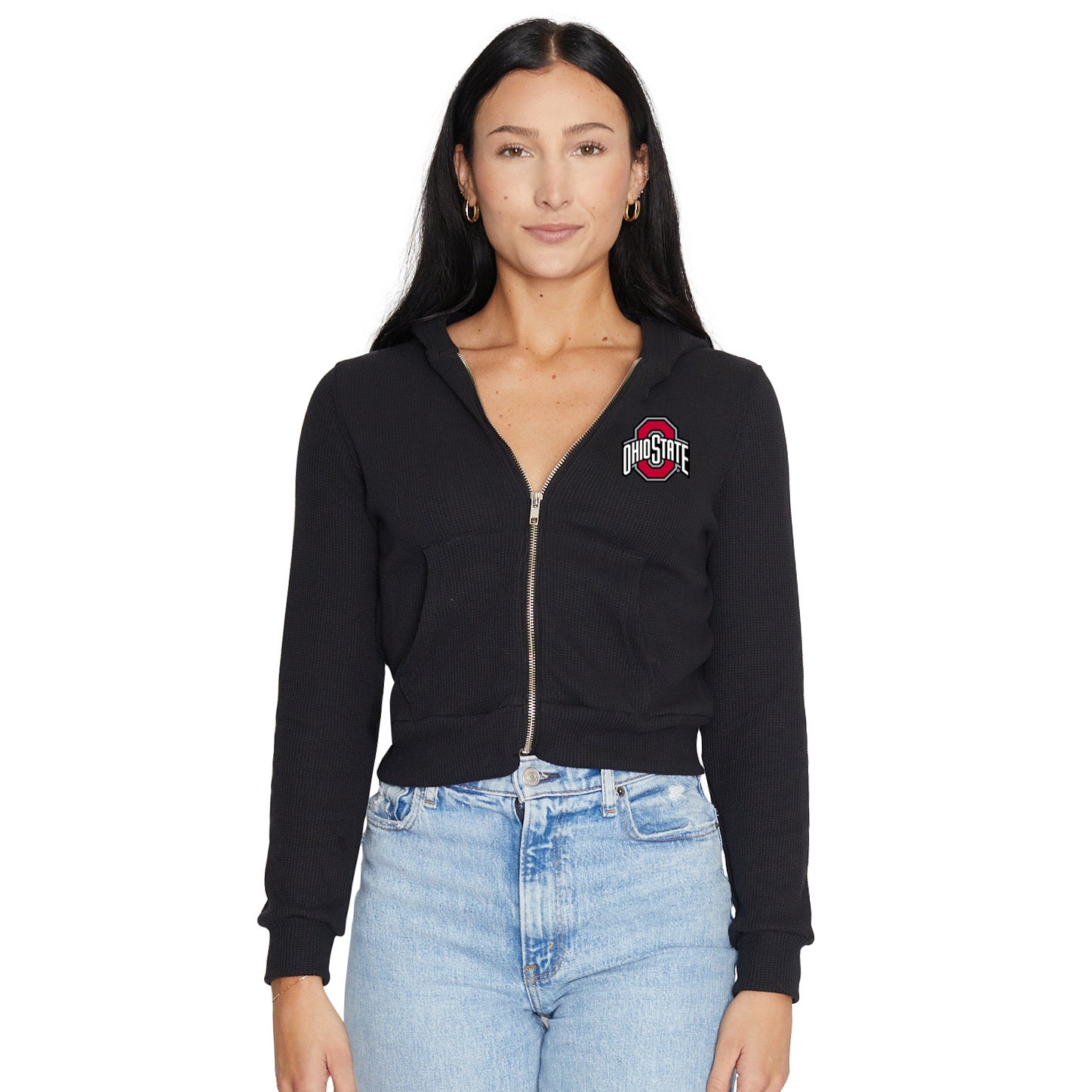 Ohio State OSU Buckeyes Waffle Knit Zip Up Hoodie