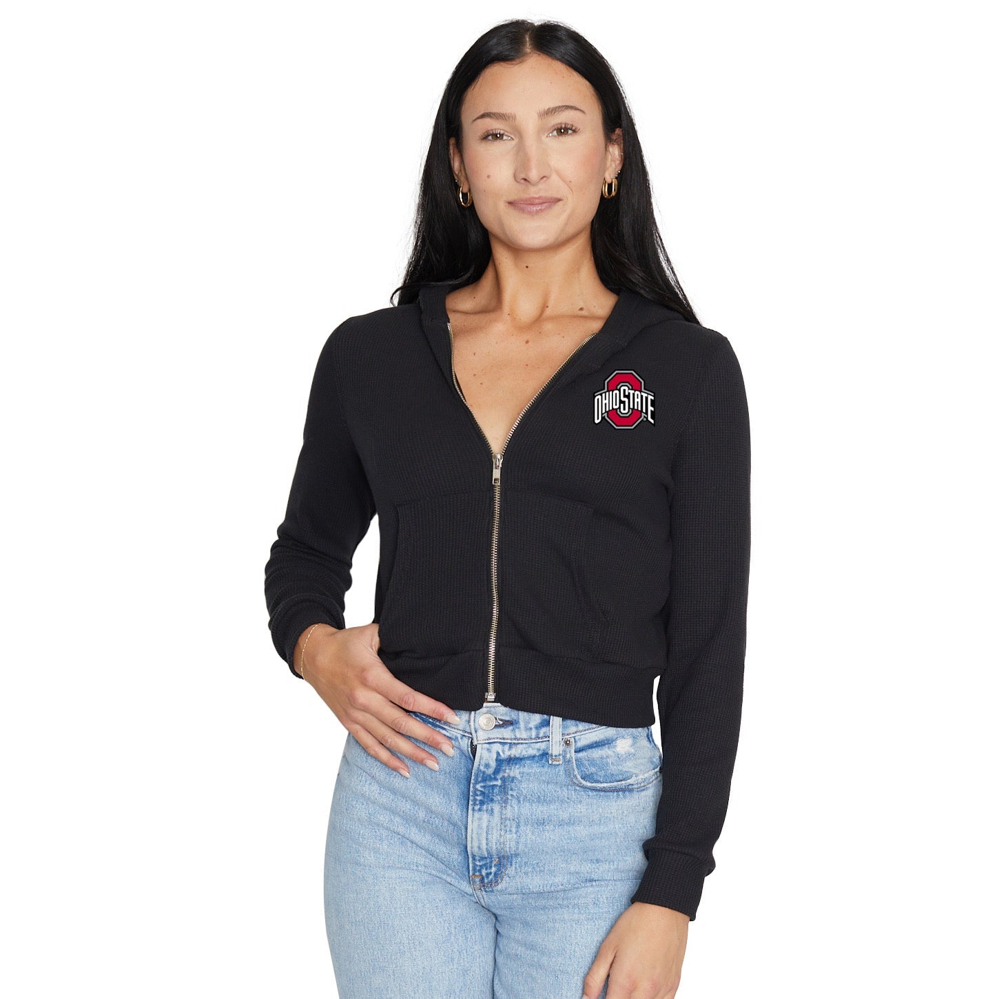 Ohio State OSU Buckeyes Waffle Knit Zip Up Hoodie