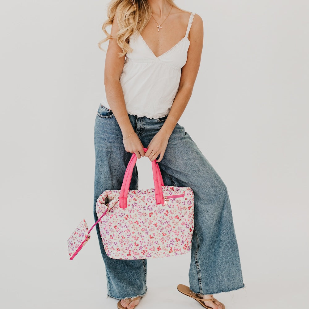 Presley Puffer Quilted Tote Bag With Pouch