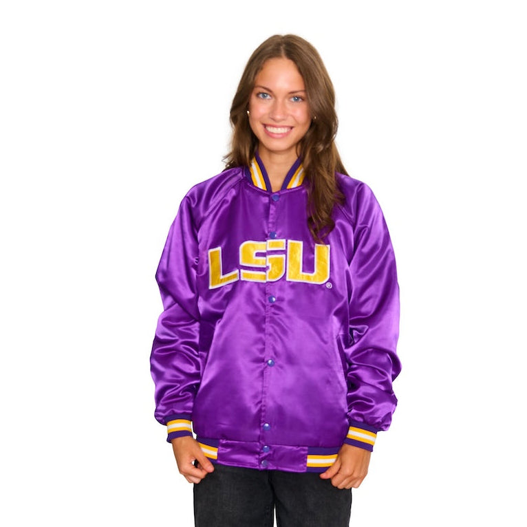 LSU Satin Letterman Bomber Jacket