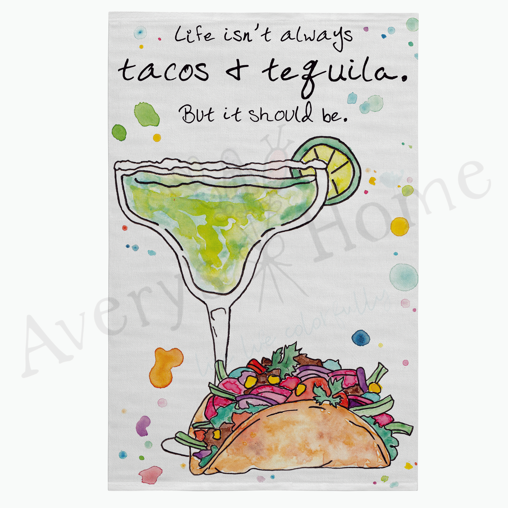 Tacos and Tequila dish towel design detail