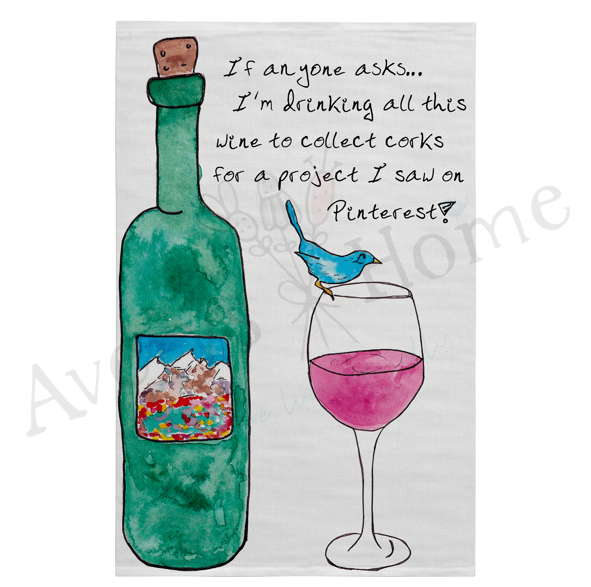 Wine Pinterest Project dish towel design detail