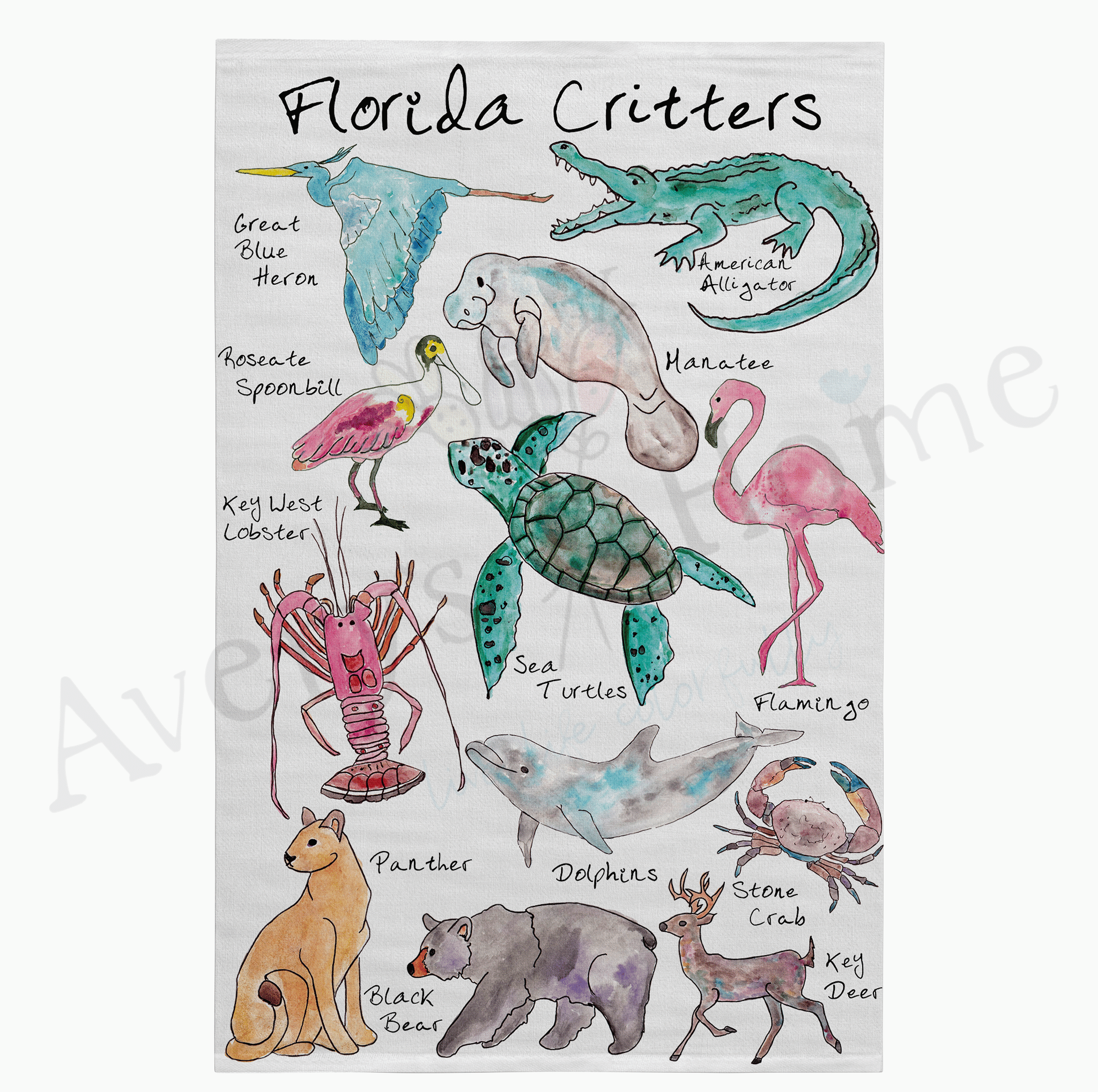 Florida Critters dish towel design detail
