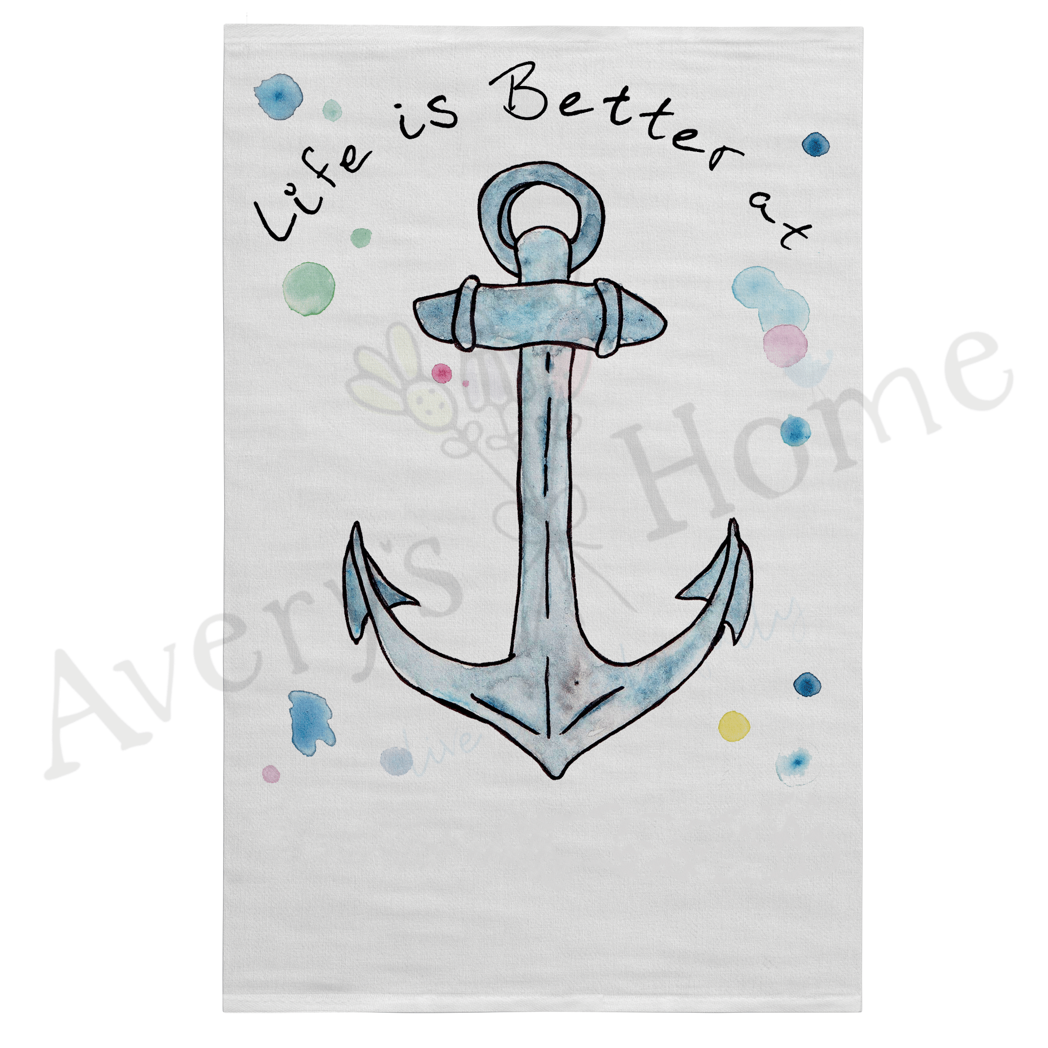 Life is Better at the Beach Anchor dish towel, 27x27 flour sack cotton