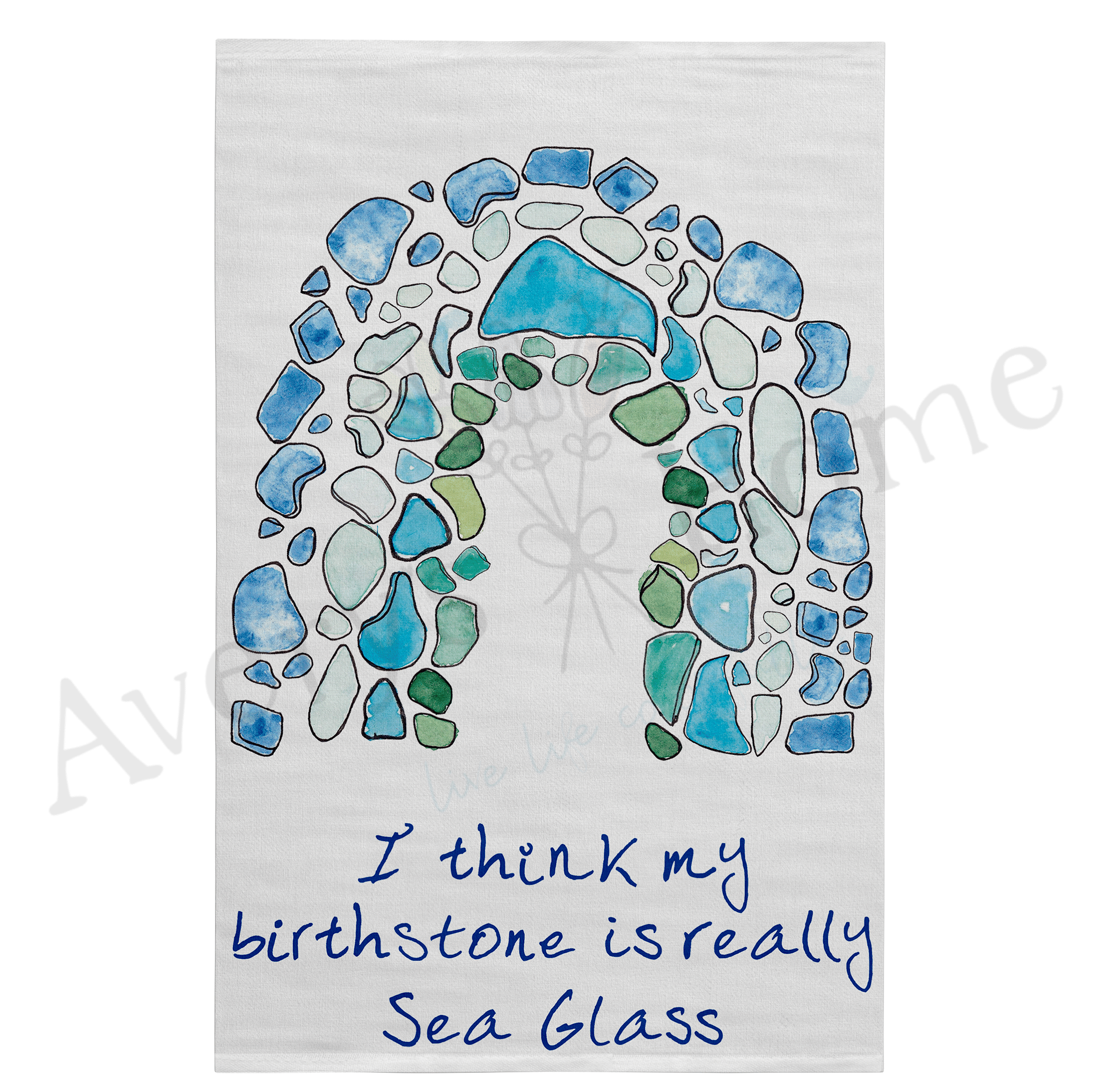 Sea Glass is My Birthstone dish towel design detail