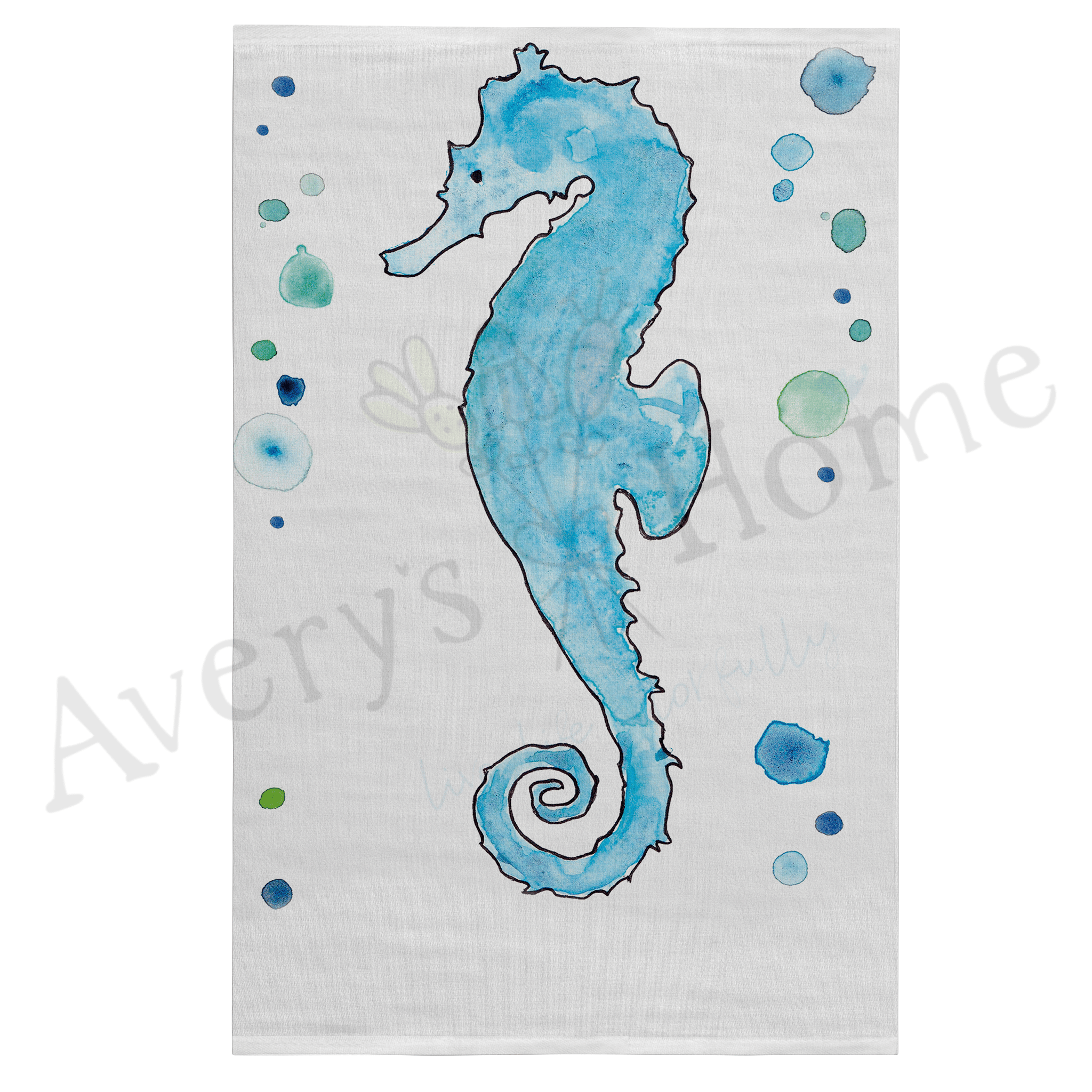 Seahorse dish towel, 27x27 flour sack cotton
