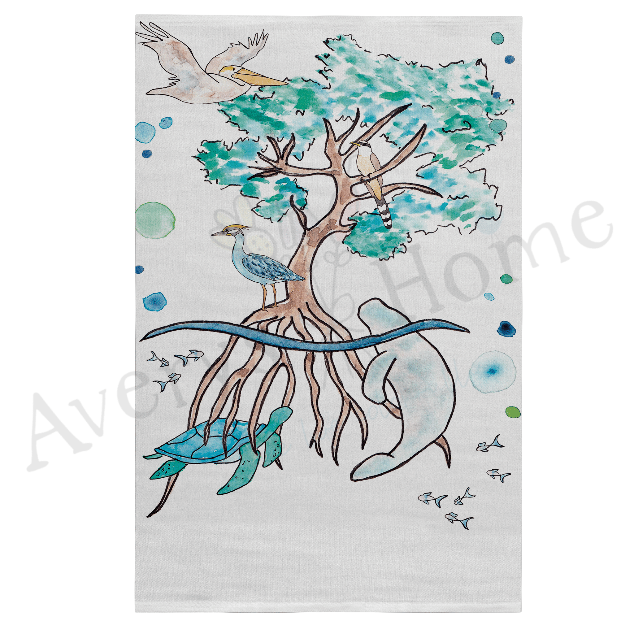 Mangrove Ecosystem dish towel, 27x27 flour sack cotton