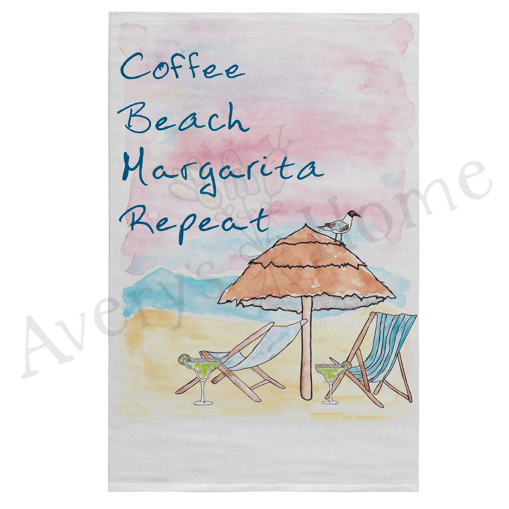 Coffee Beach Margarita Repeat dish towel design detail