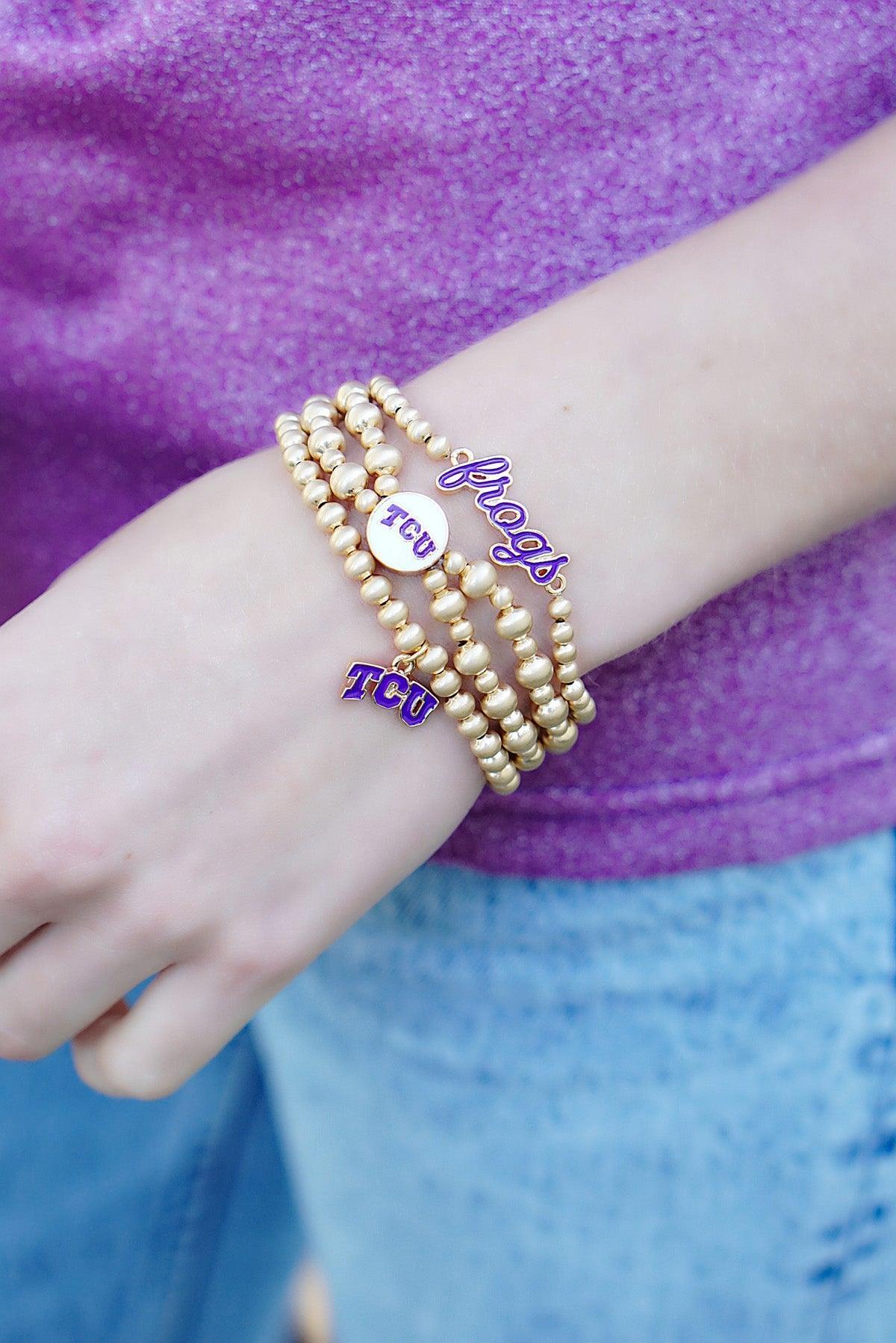 TCU Horned Frogs Ball Bead Stretch Bracelet