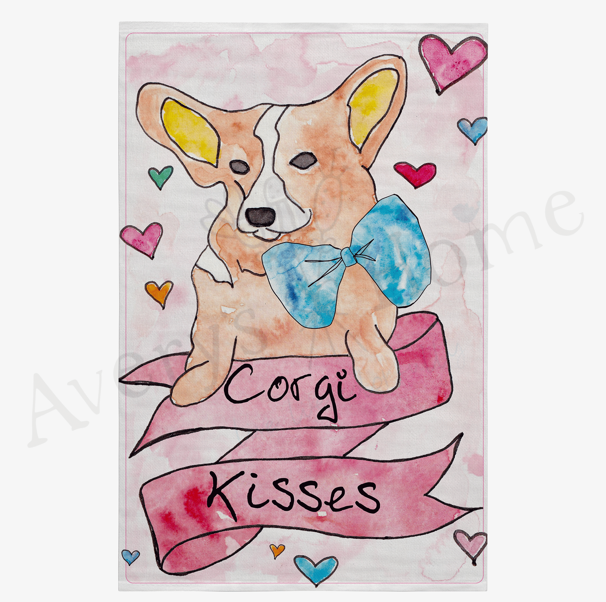 Corgi Kisses dish towel design detail