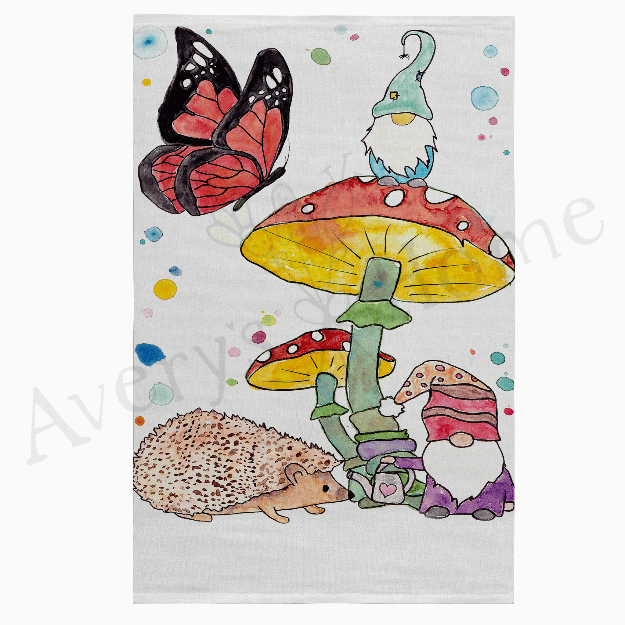 Gnome & Hedgehog dish towel design detail