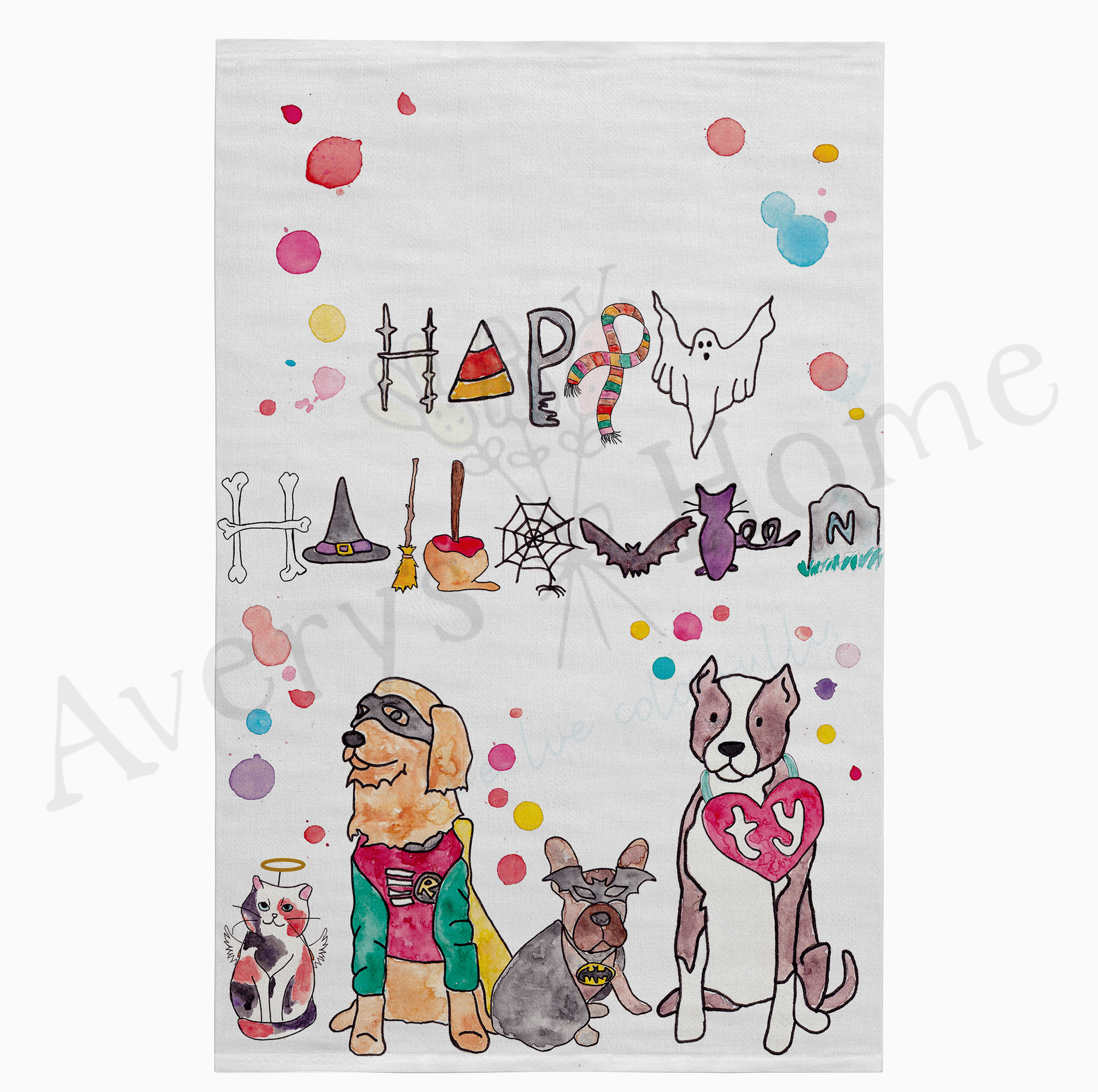 Happy Halloween dish towel design detail