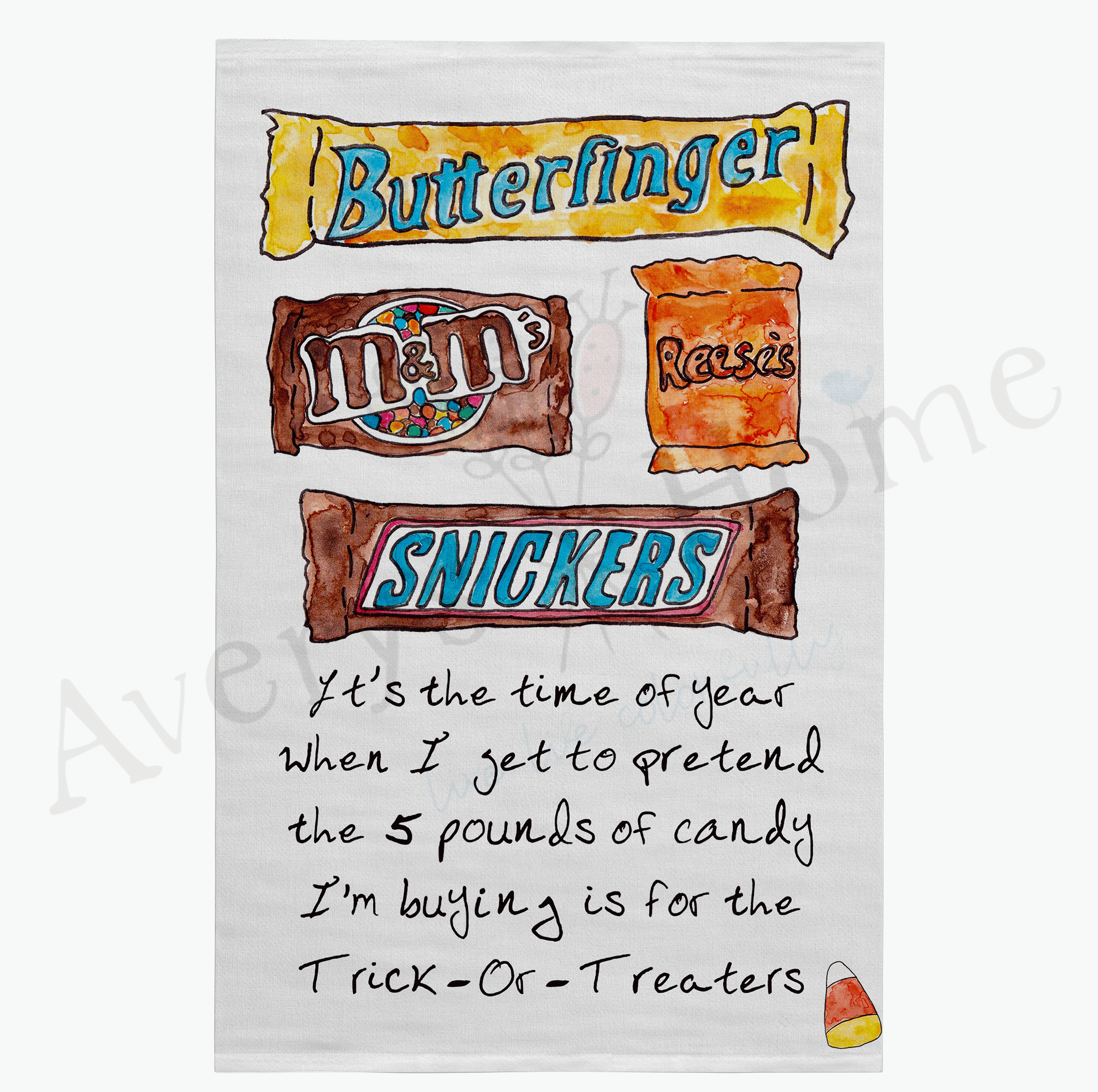 Candy for Halloween dish towel design detail