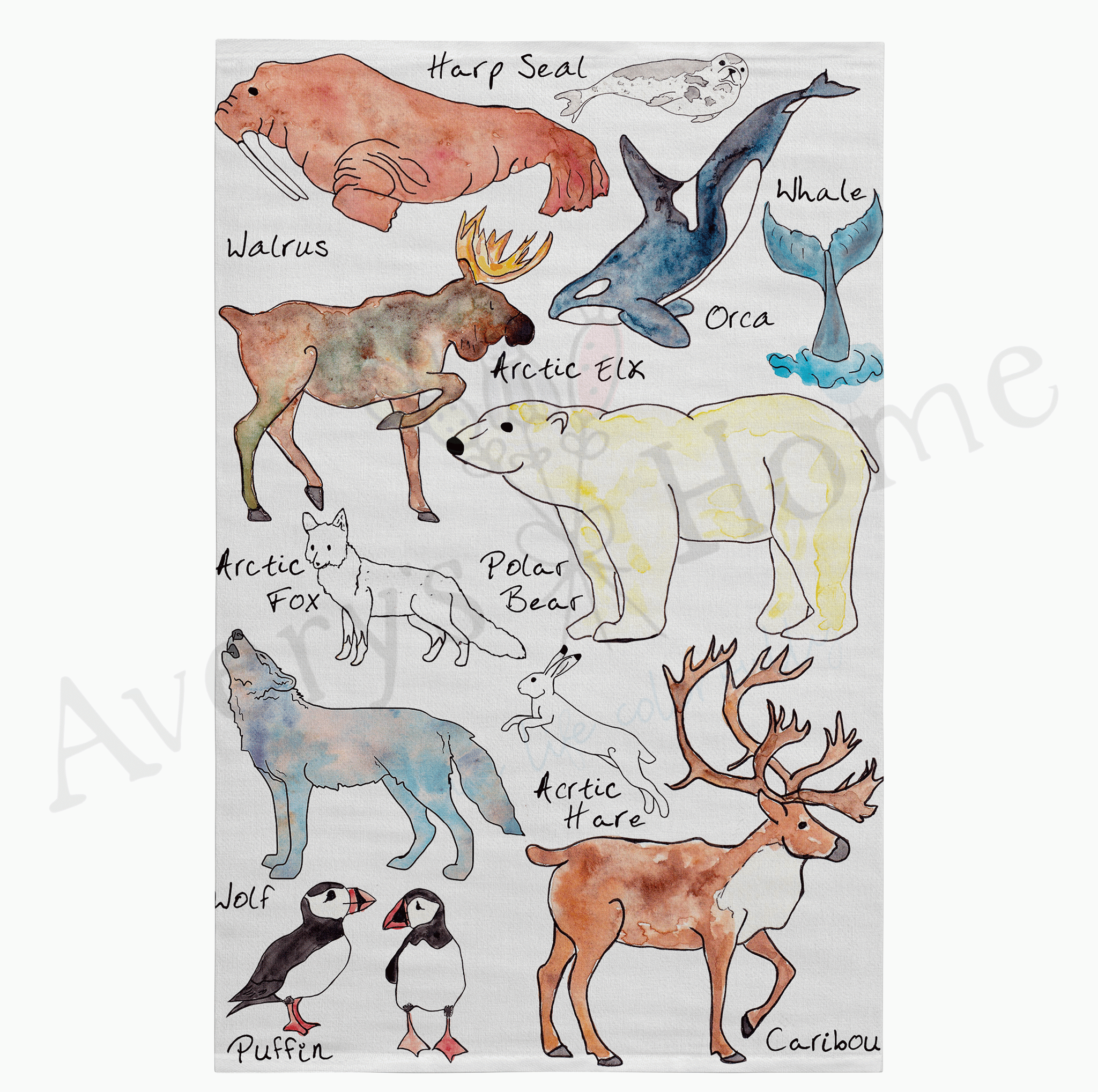 Arctic Wildlife dish towel design detail