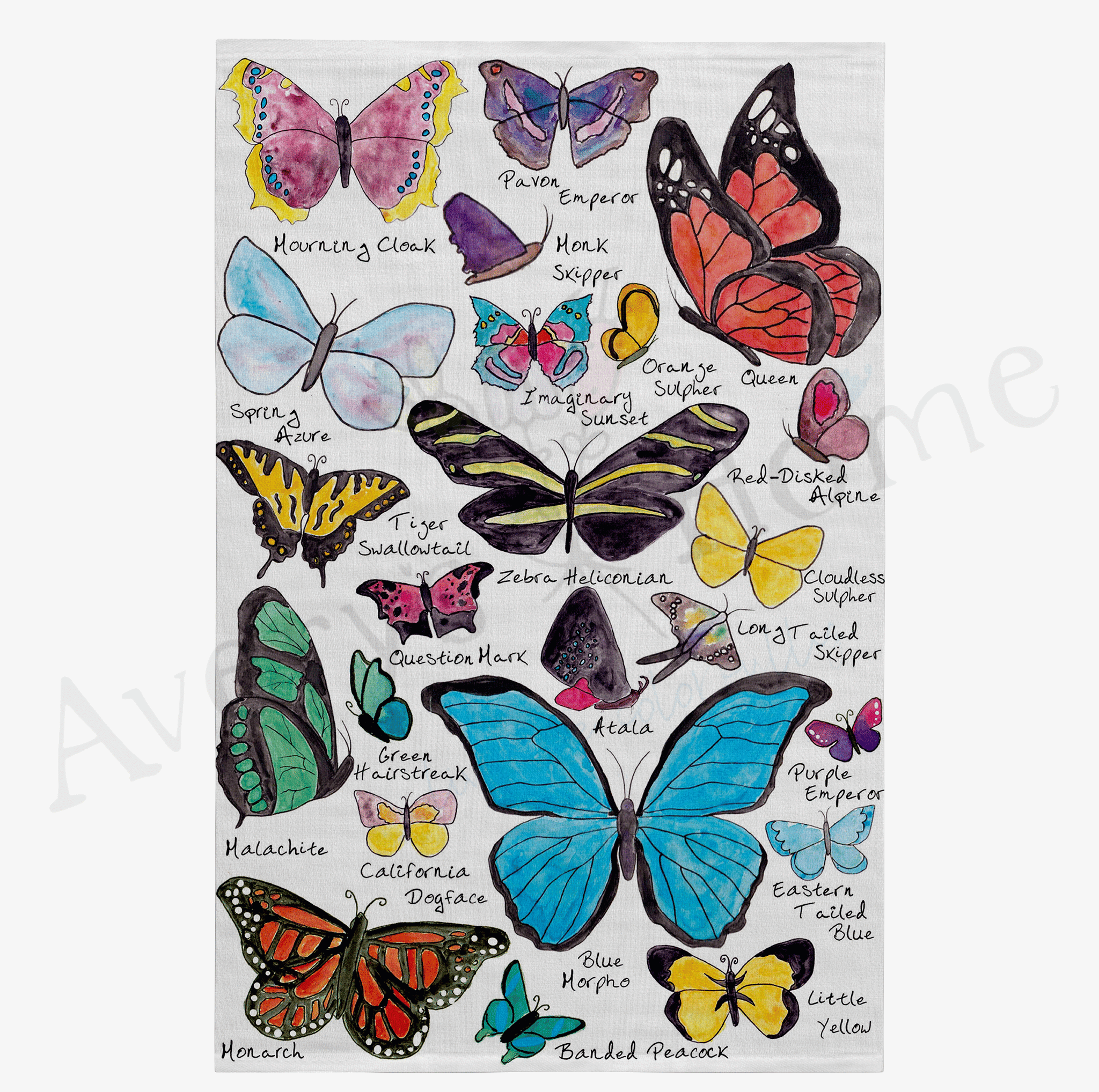 Butterfly Garden dish towel design detail