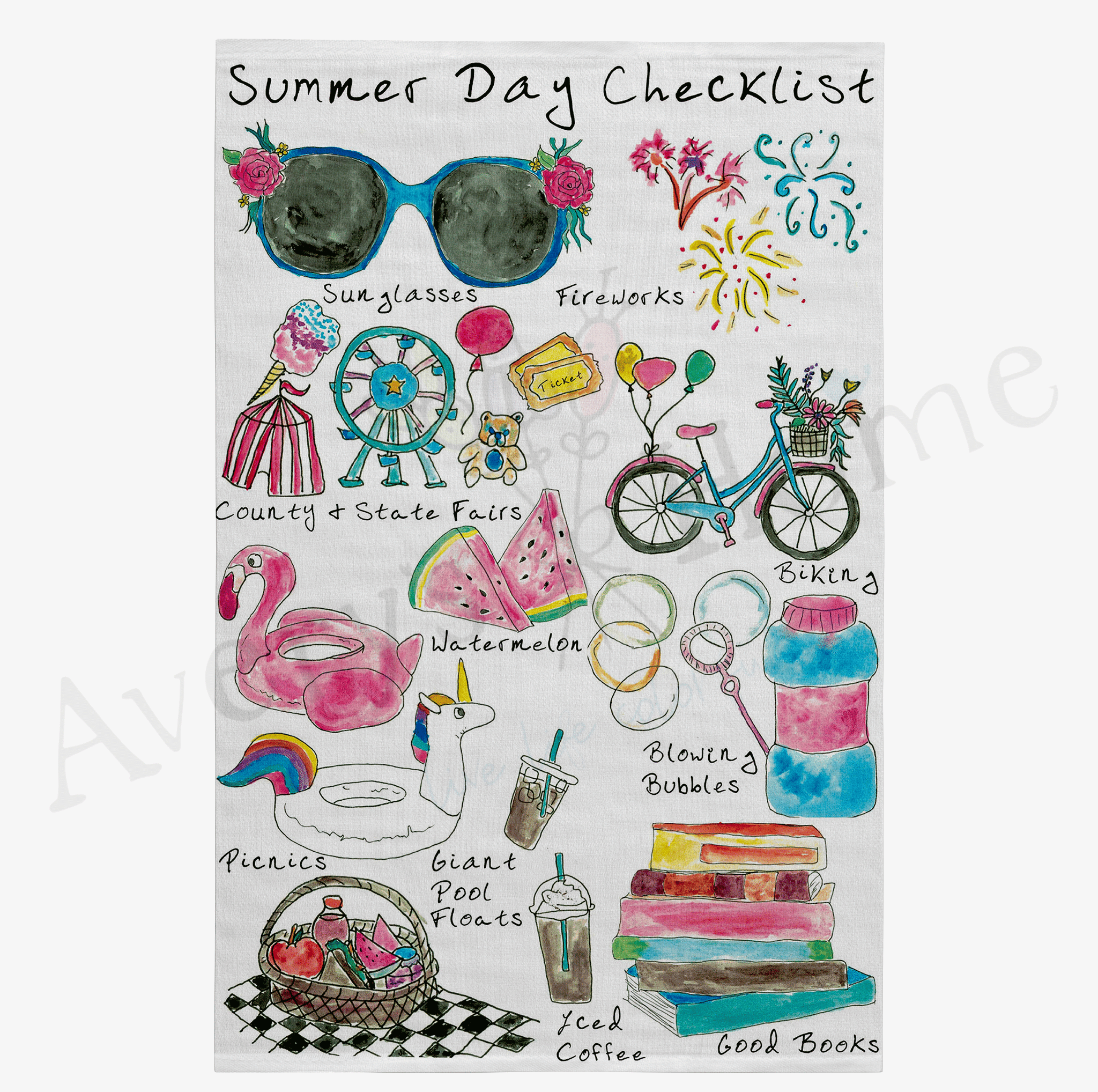 Summer Checklist dish towel design detail