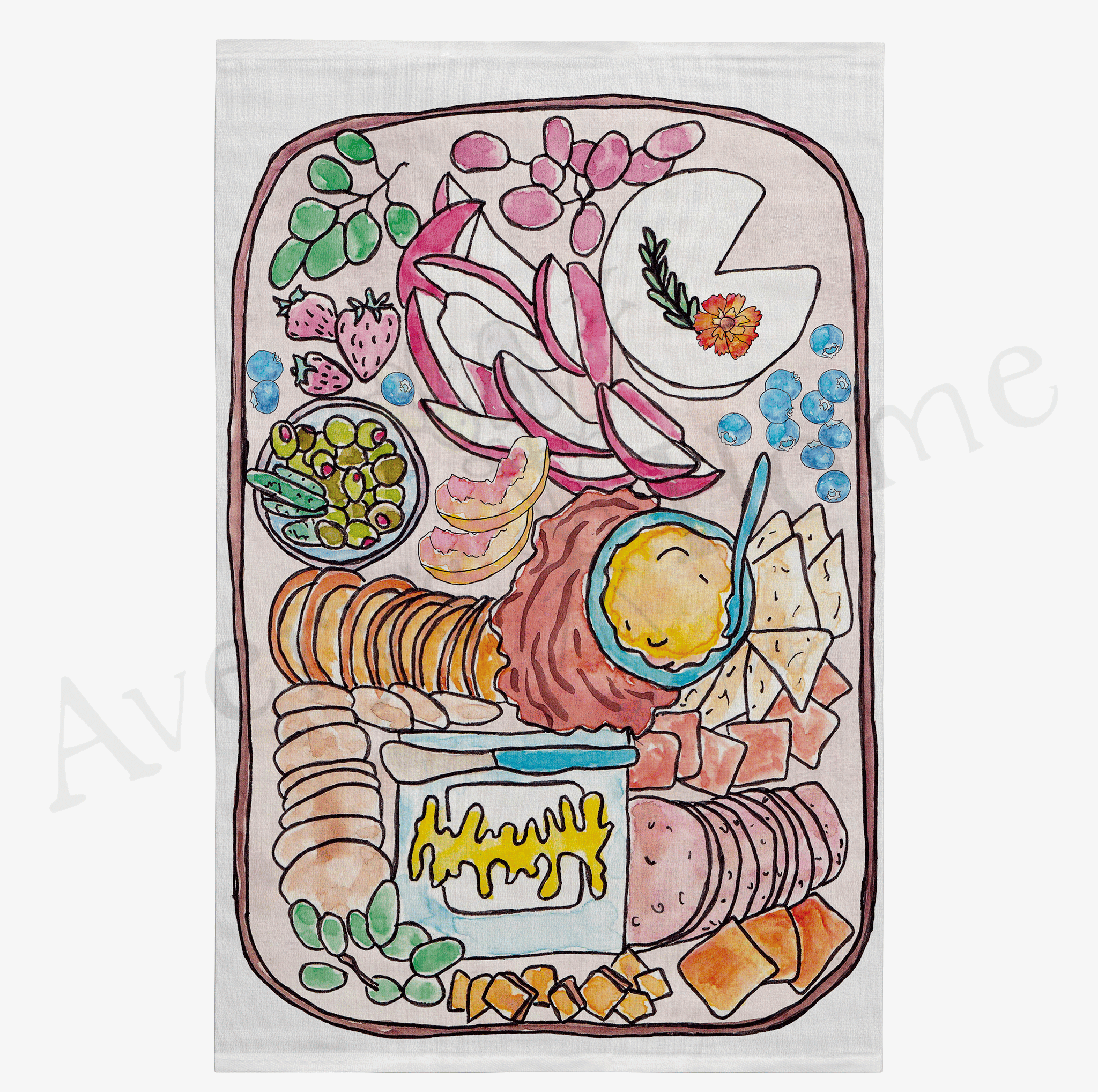 Charcuterie Cheese Board dish towel design detail