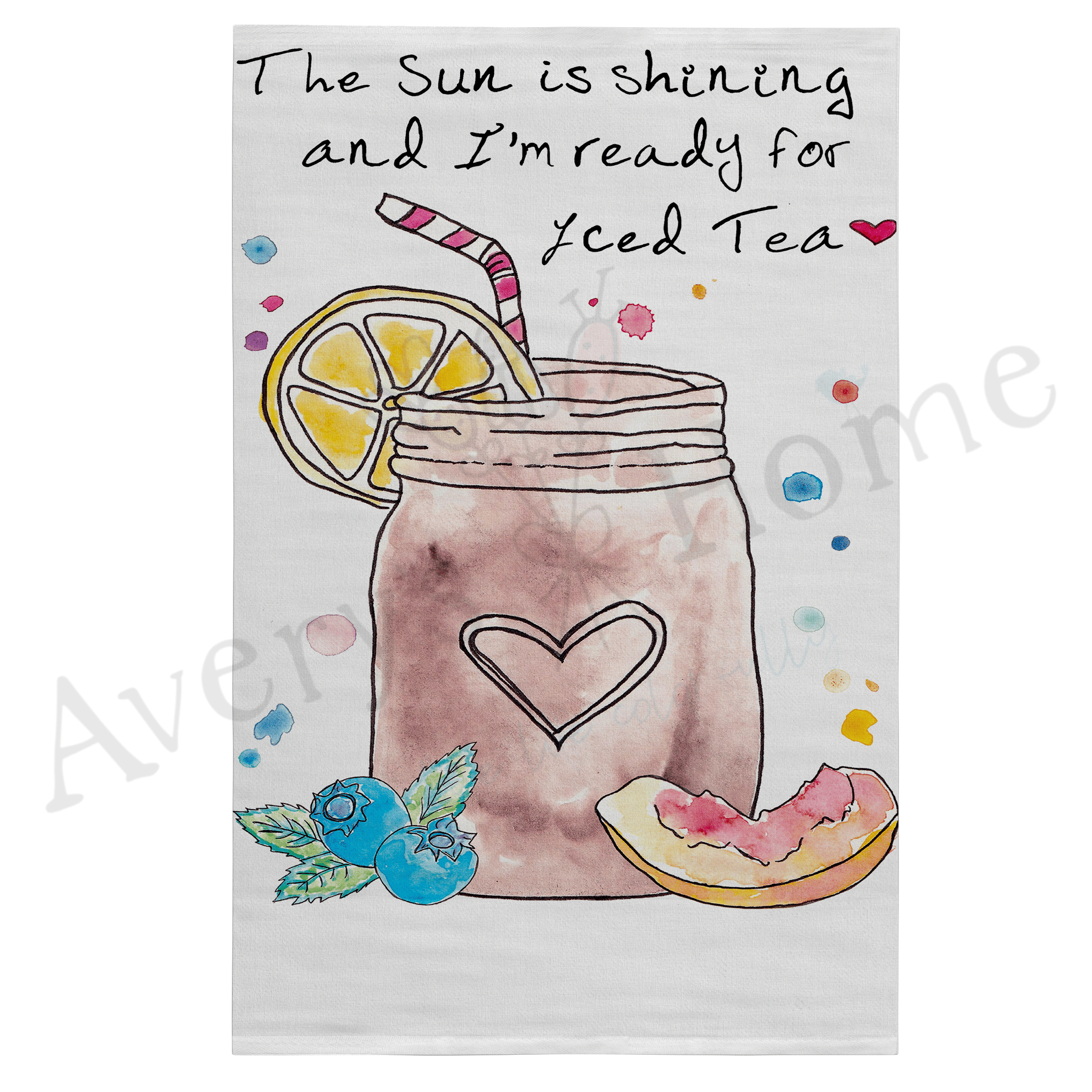 I'm Ready for Iced Tea dish towel hanging in the kitchen