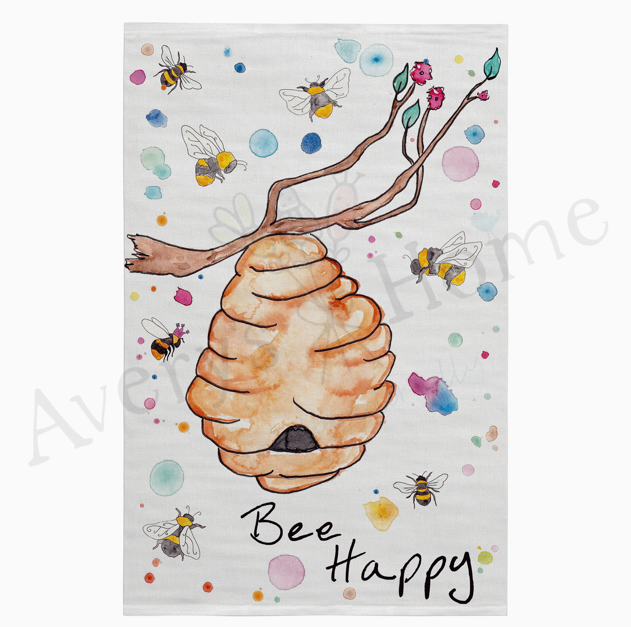 Bee Happy dish towel design detail