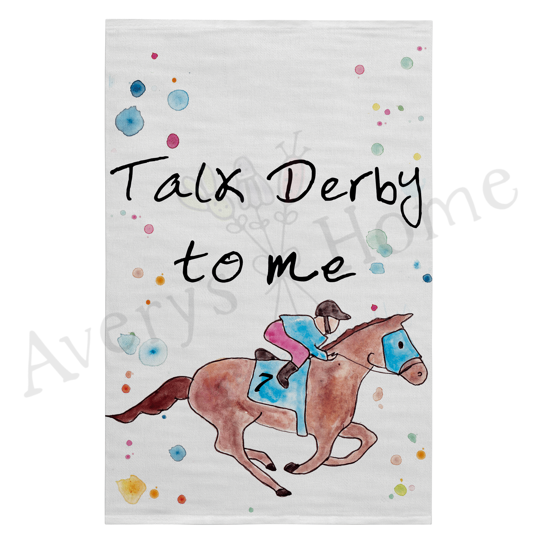 Talk Derby to Me dish towel design detail