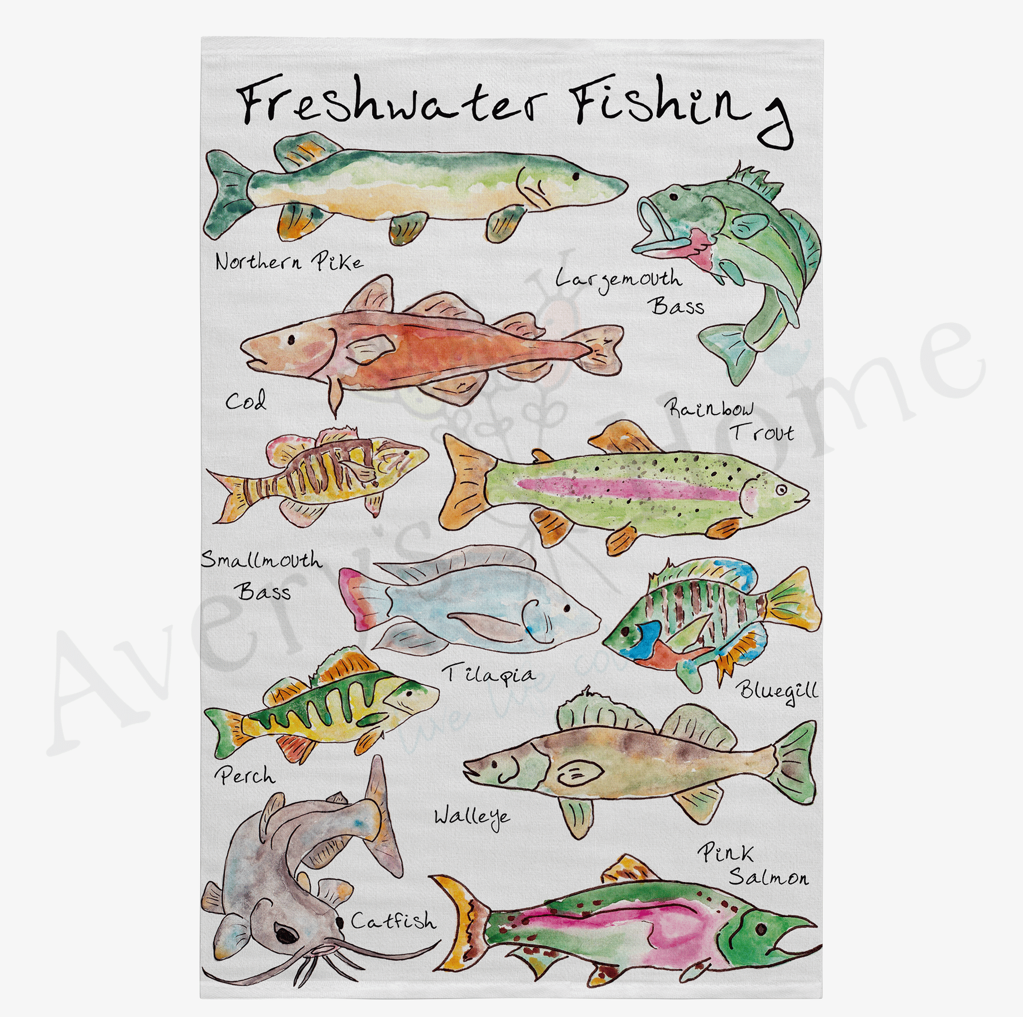 Freshwater Fishing dish towel design detail