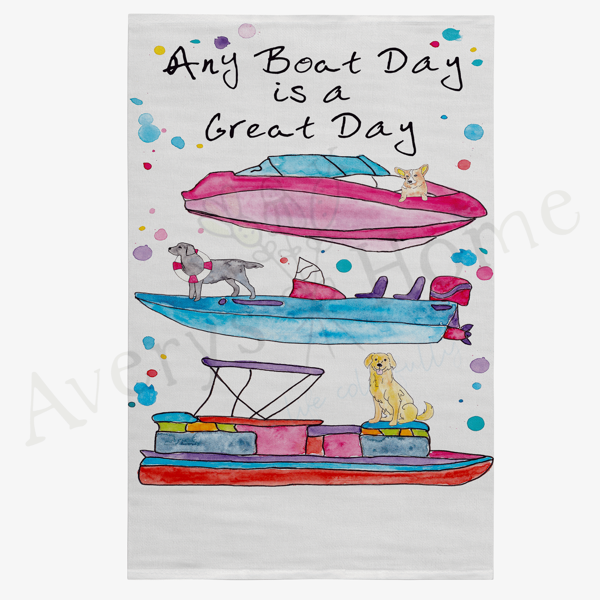 Any Boat Day dish towel design detail