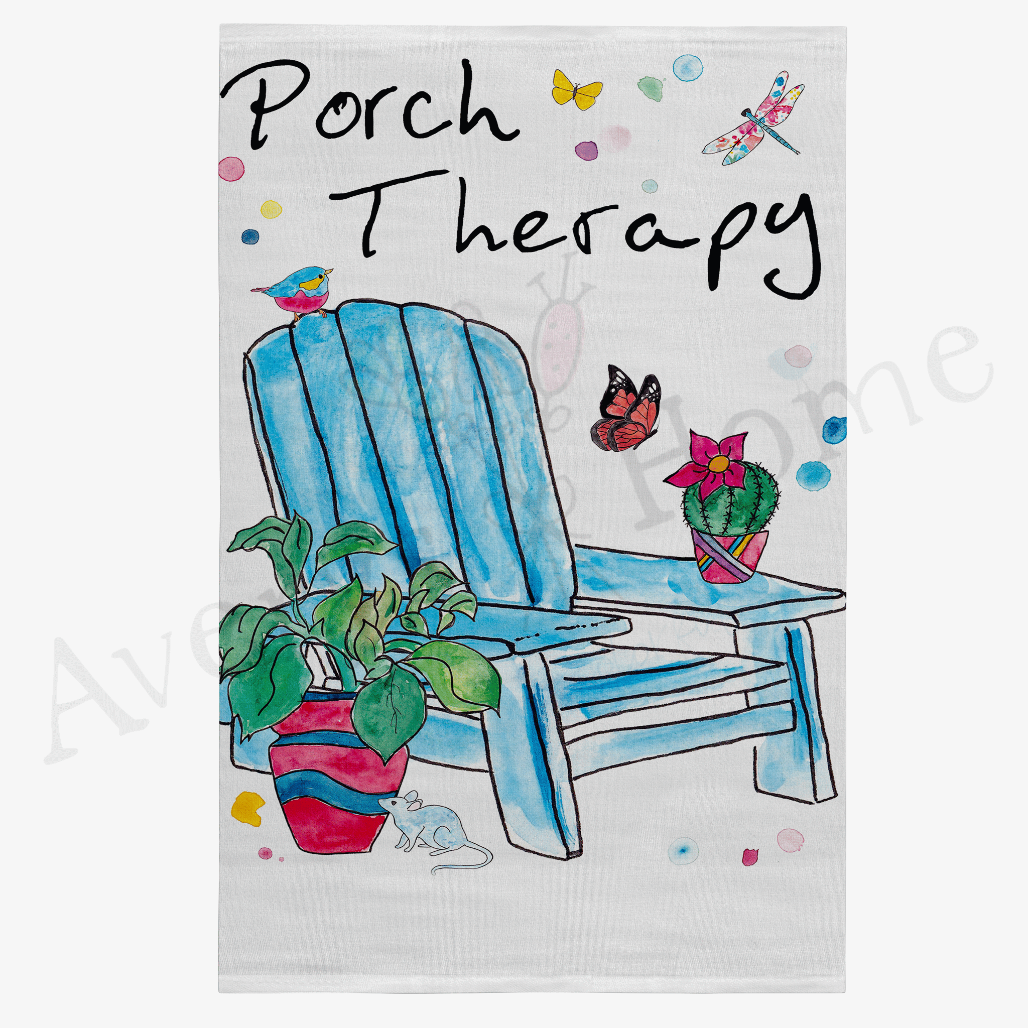 Porch Therapy with Plants dish towel hanging in the kitchen