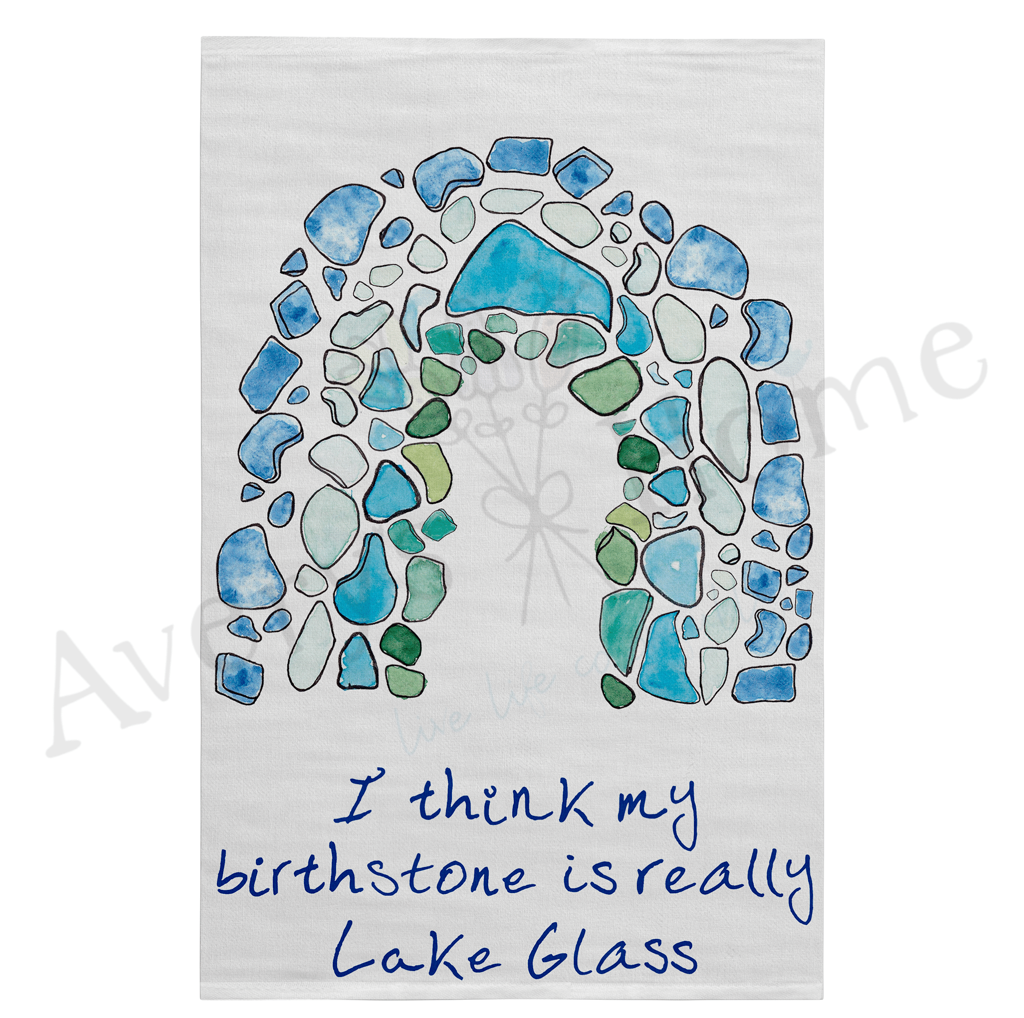 Lake Glass is My Birthstone dish towel design detail