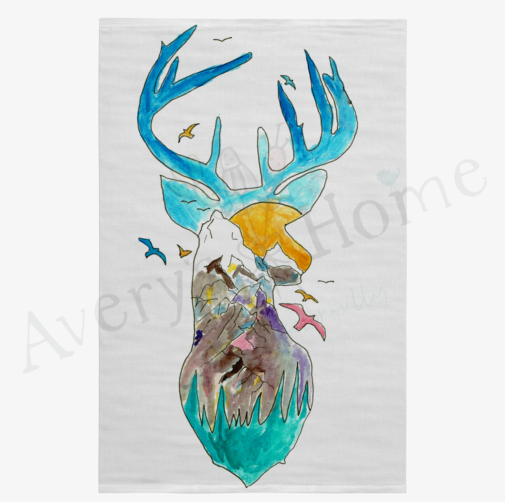 Mountain Deer dish towel design detail