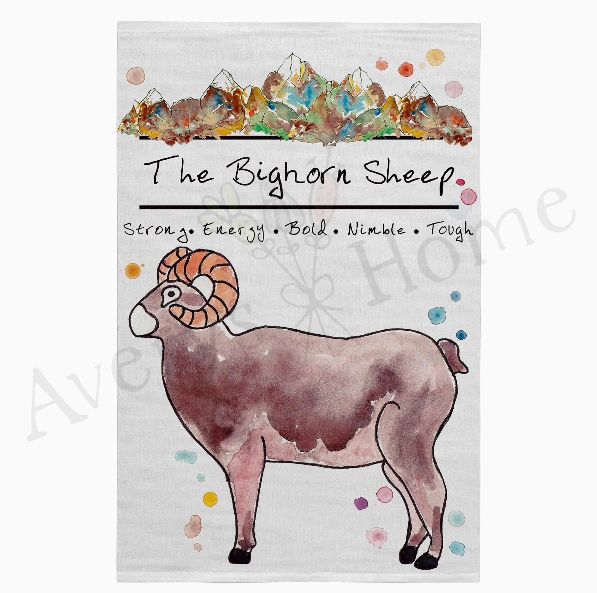 Mountain Bighorn Sheep dish towel design detail