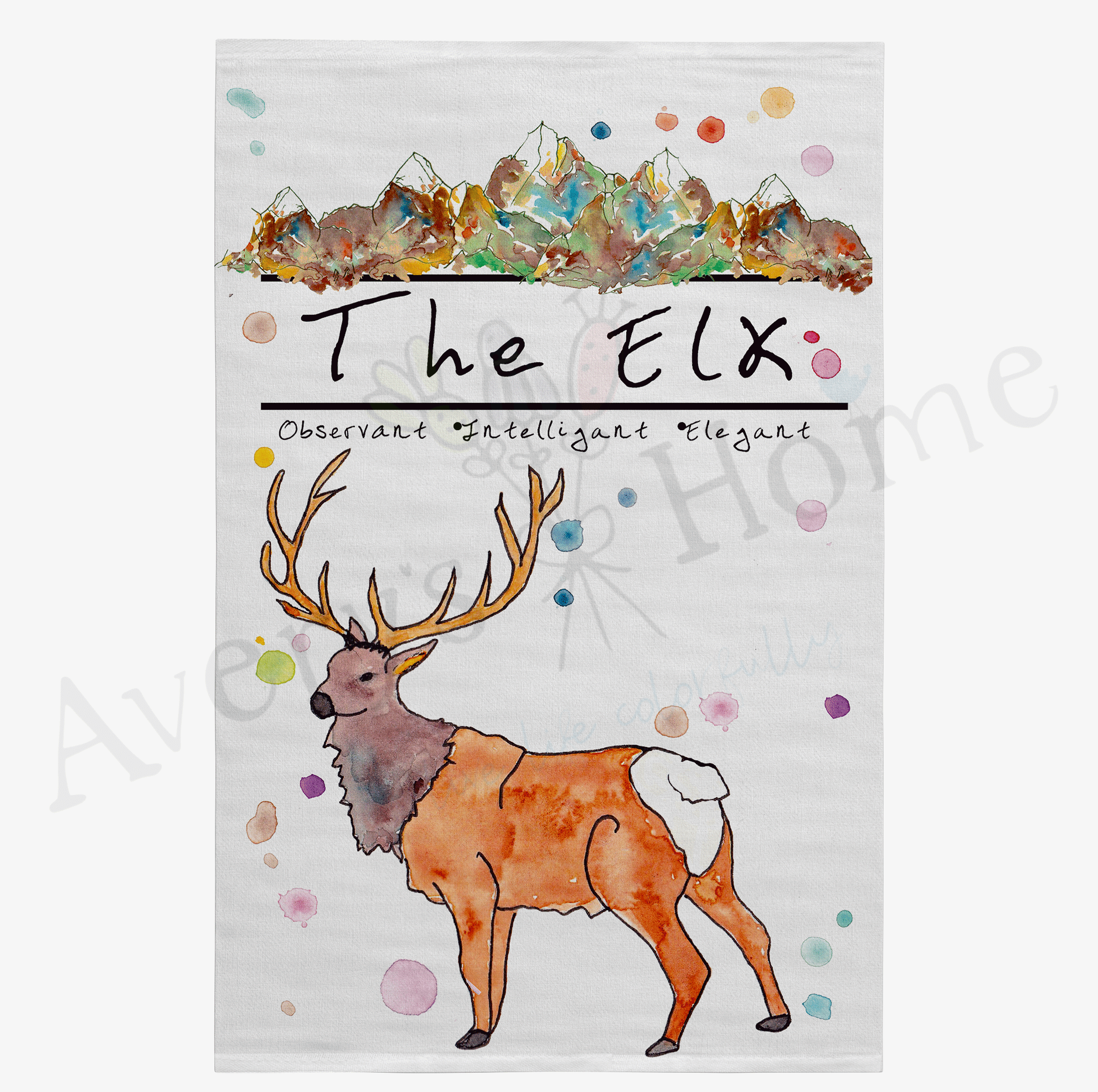 Mountain Elk dish towel design detail