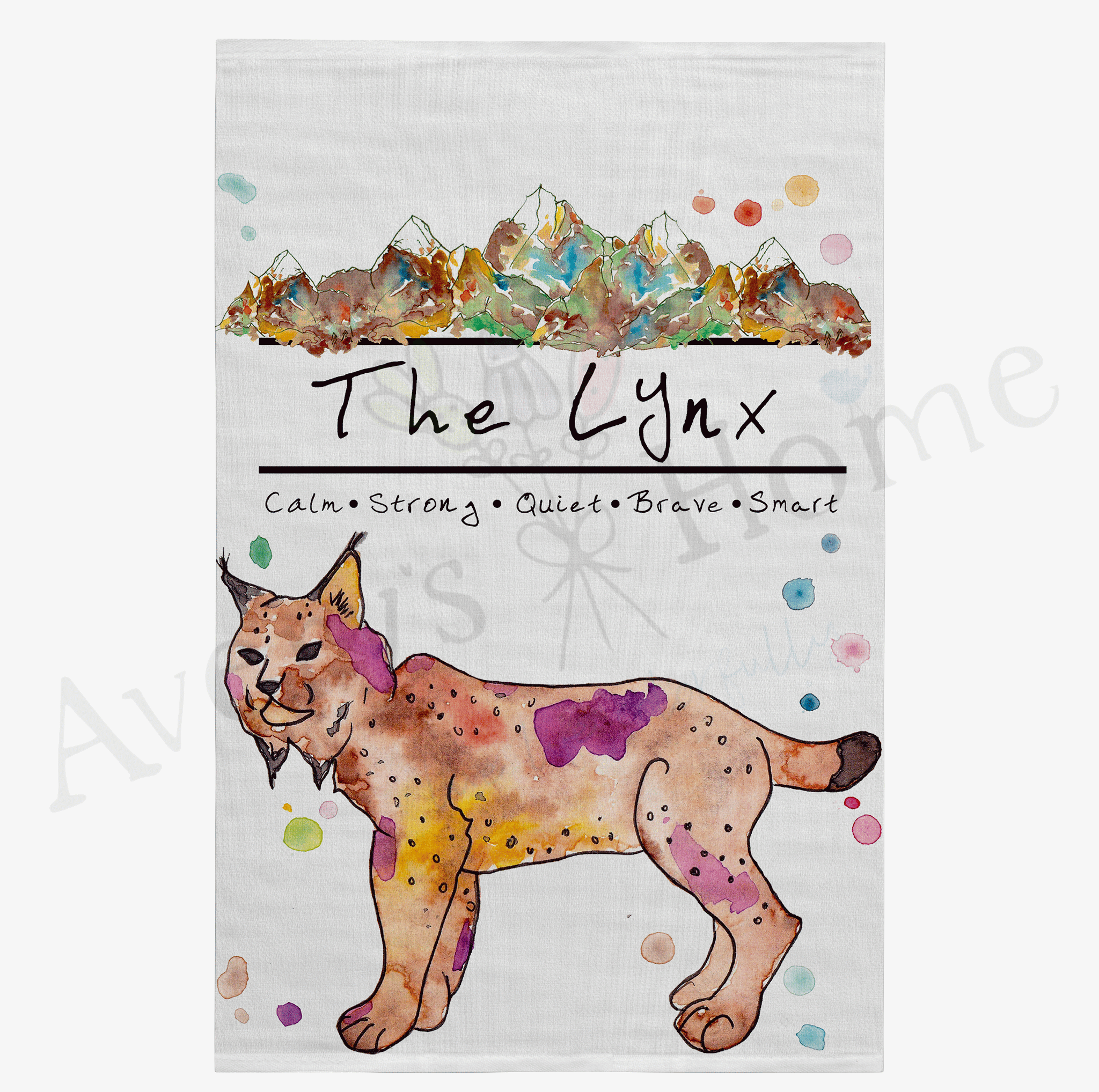 Mountain Lynx dish towel design detail