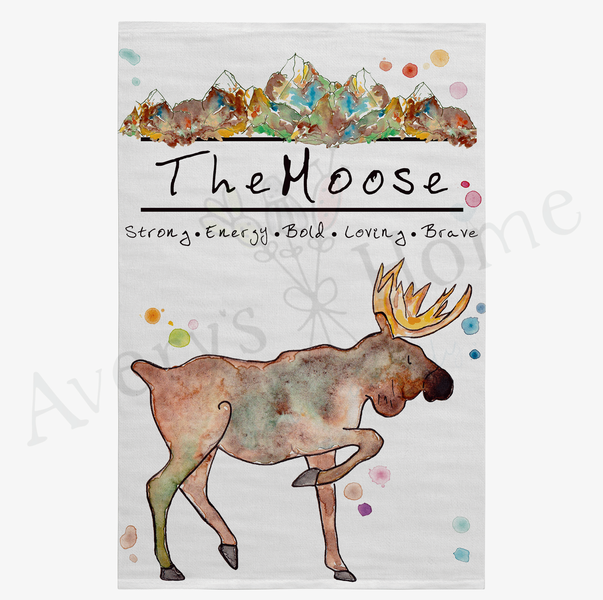 Mountain Moose dish towel design detail