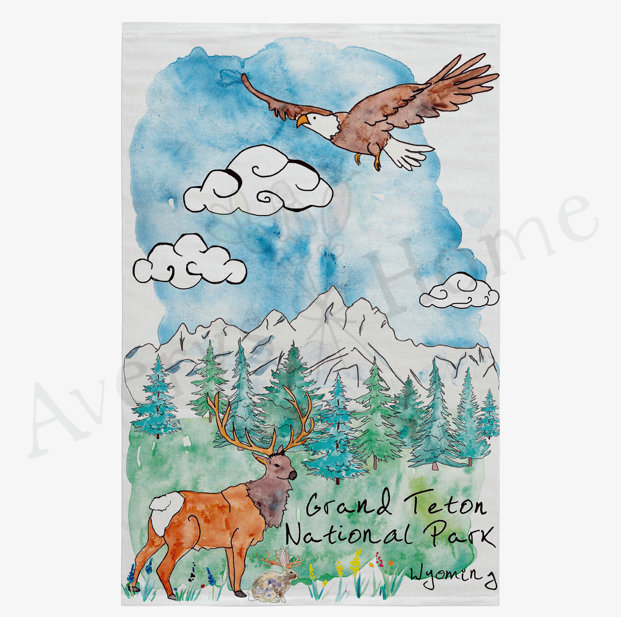 Grand Teton National Park Wyoming dish towel design detail