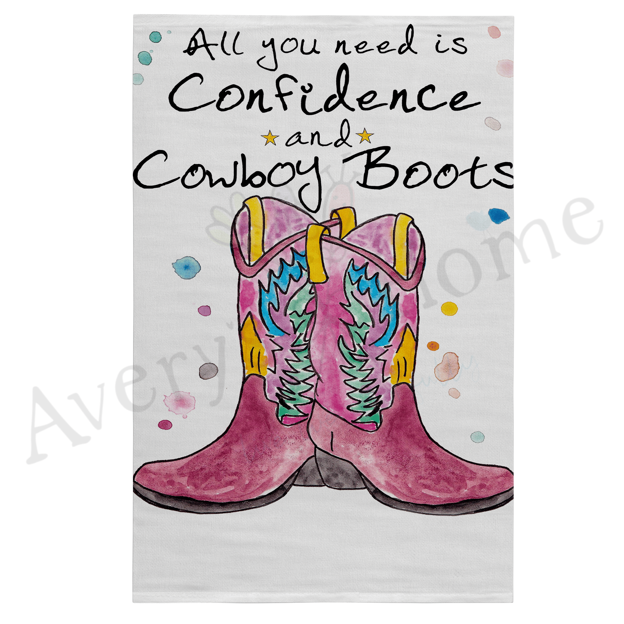 Cowboy Boots & Confidence dish towel design detail