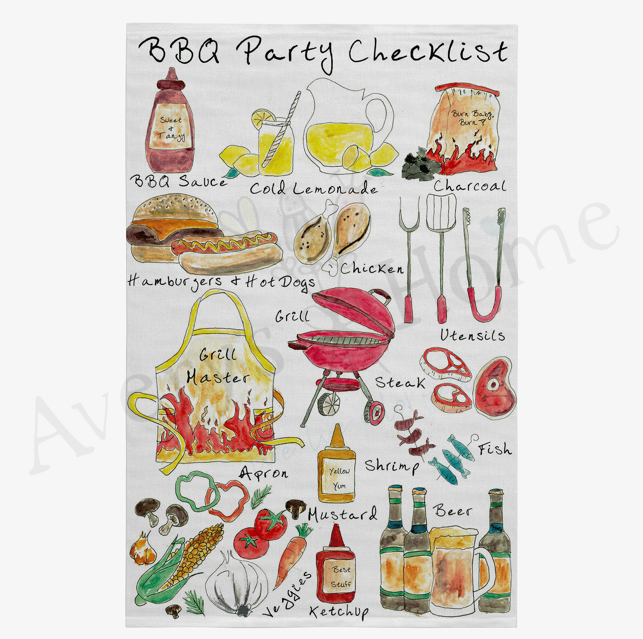 BBQ Party Checklist dish towel design detail