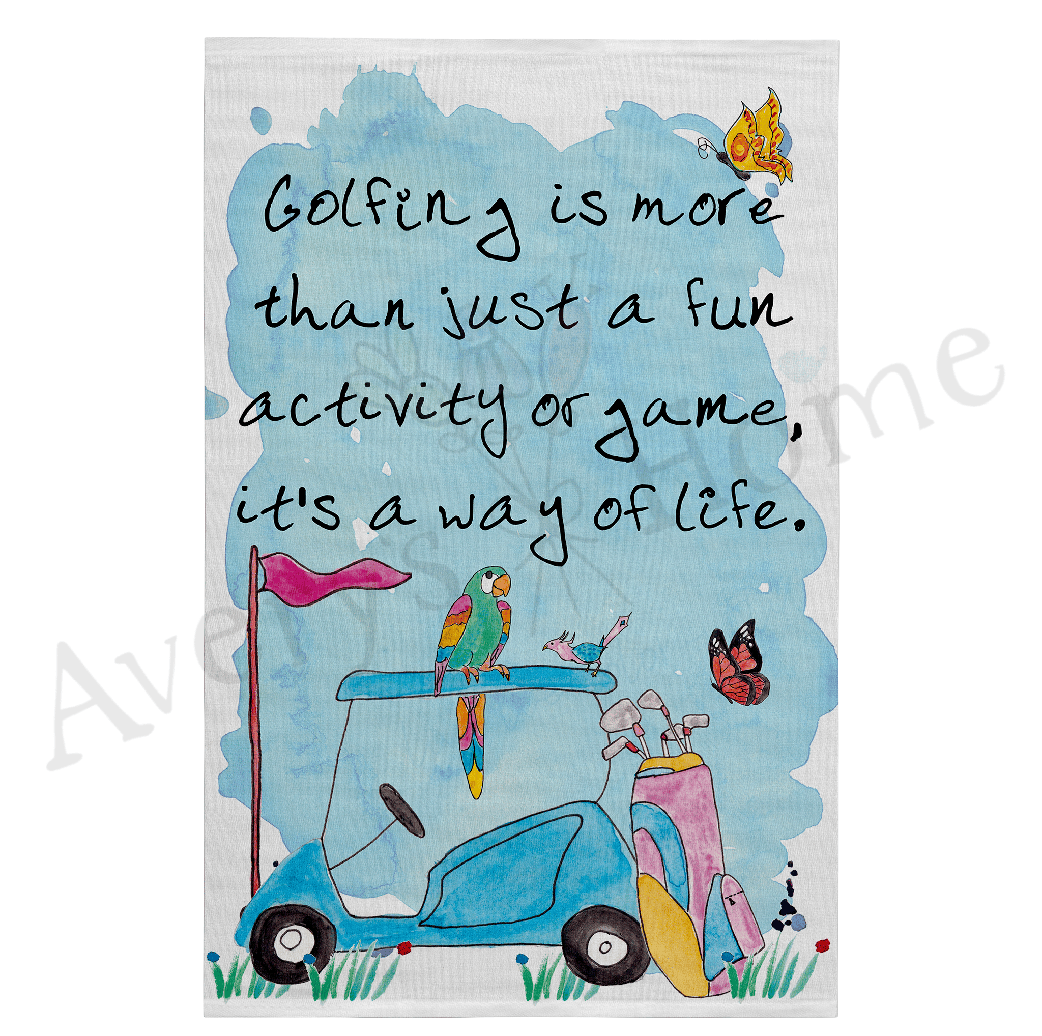 Golfing is a Lifestyle dish towel design detail