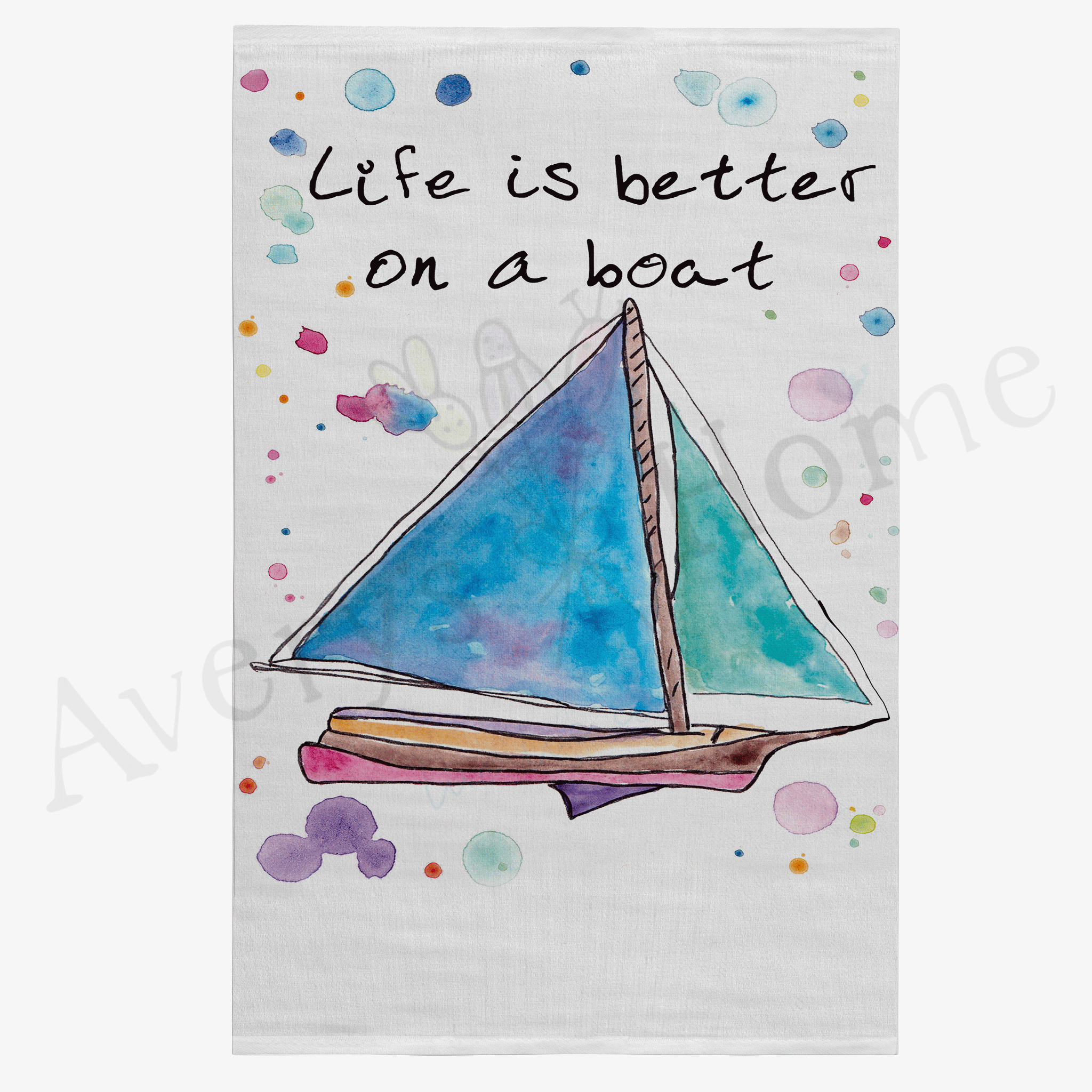 Life is Better on a Boat dish towel, 27x27 flour sack cotton