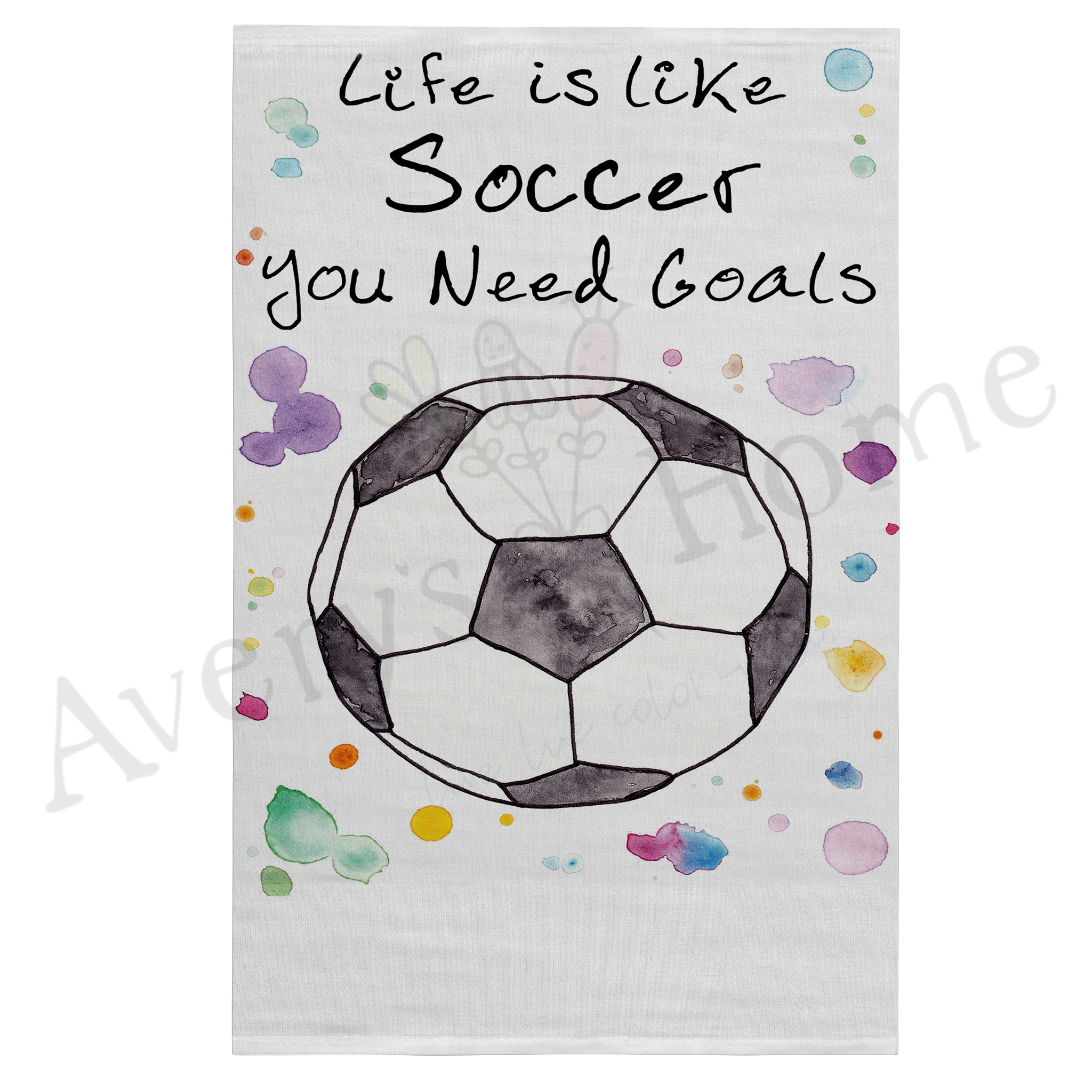 Soccer Life Goals dish towel, 27x27 flour sack cotton