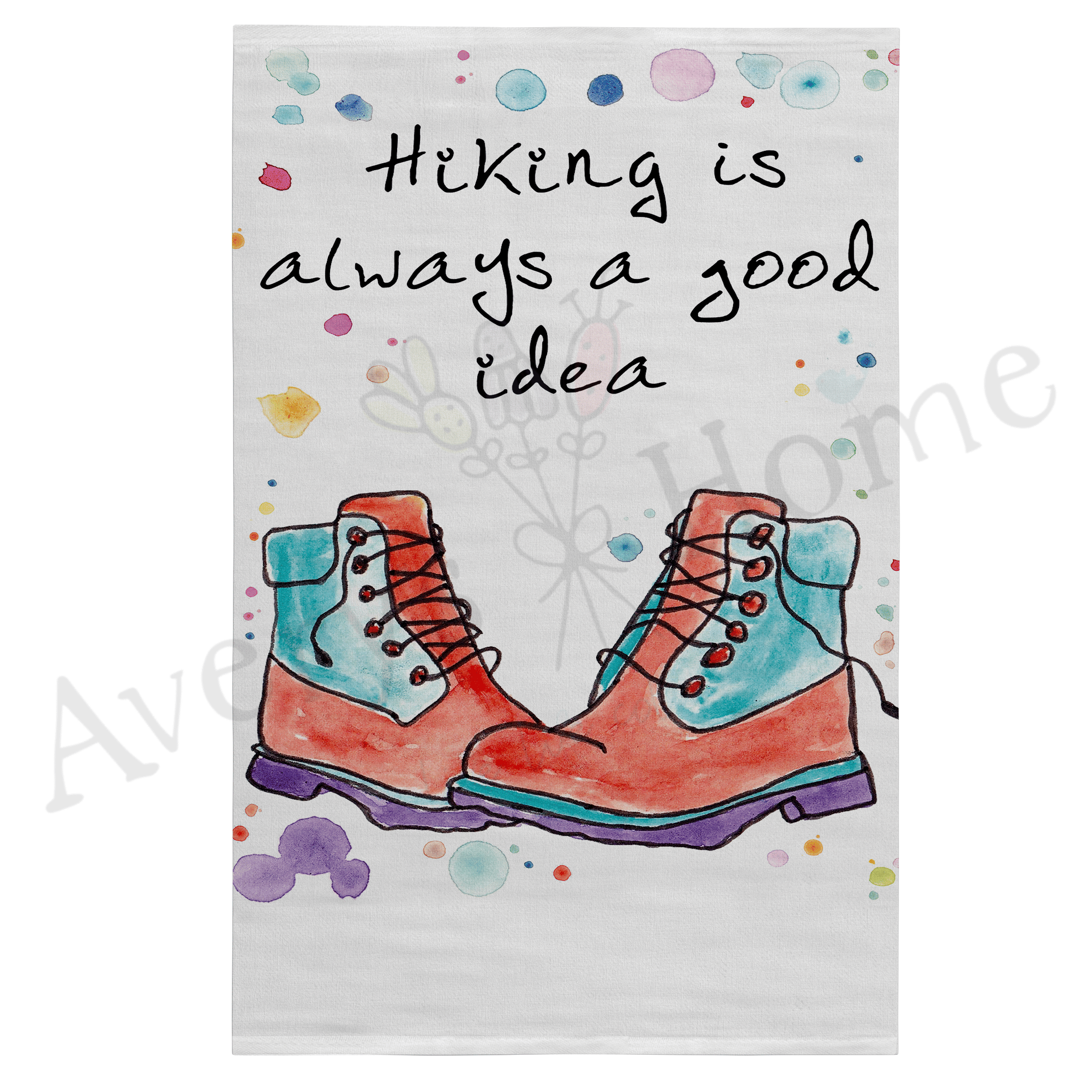 Hiking is Always a Good Idea dish towel design detail