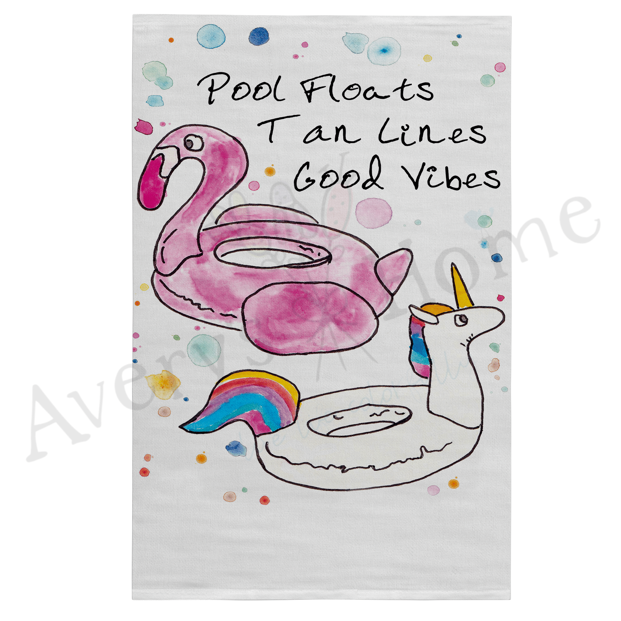 Pool Floats dish towel hanging in the kitchen