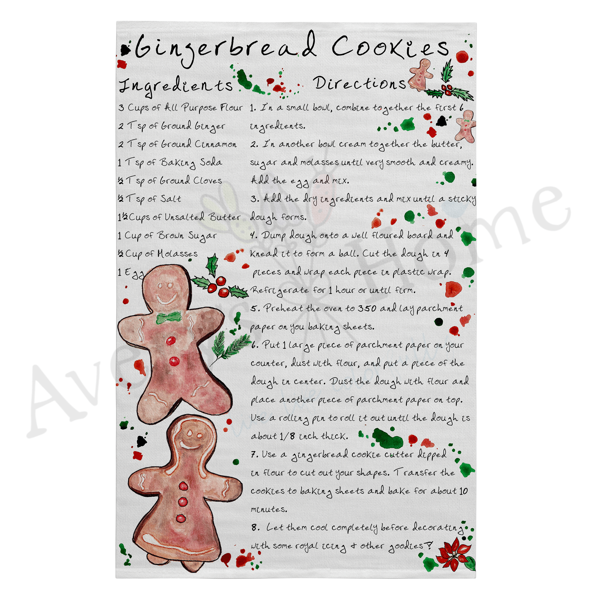 Christmas Gingerbread Man Recipe dish towel design detail
