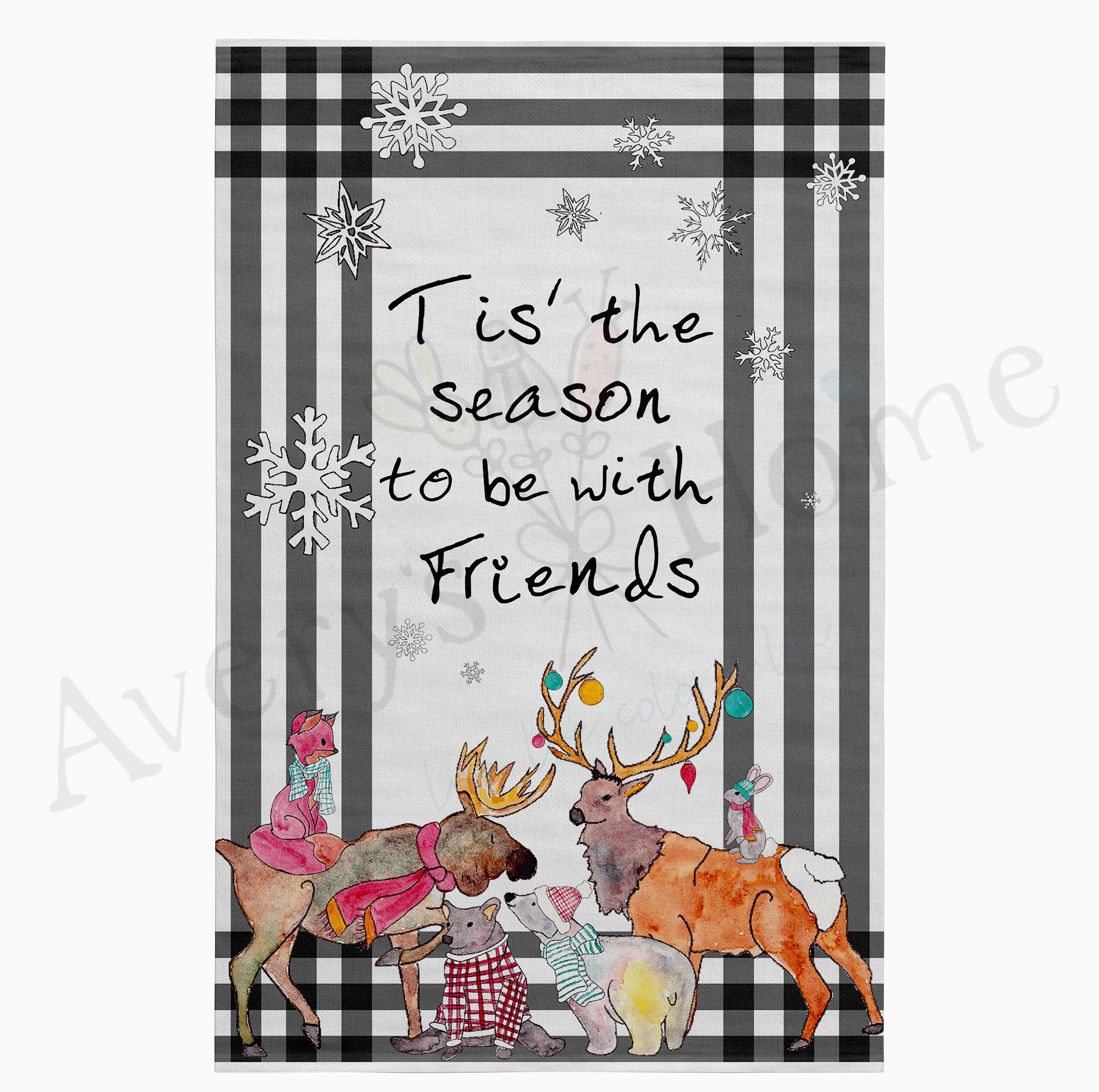 Tis' the Season to Be with Friends dish towel design detail