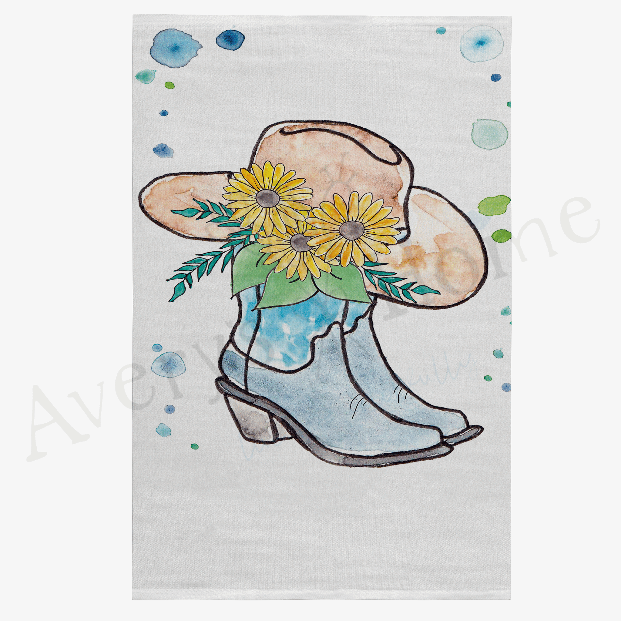 Cowgirl Boots & Hat dish towel design detail