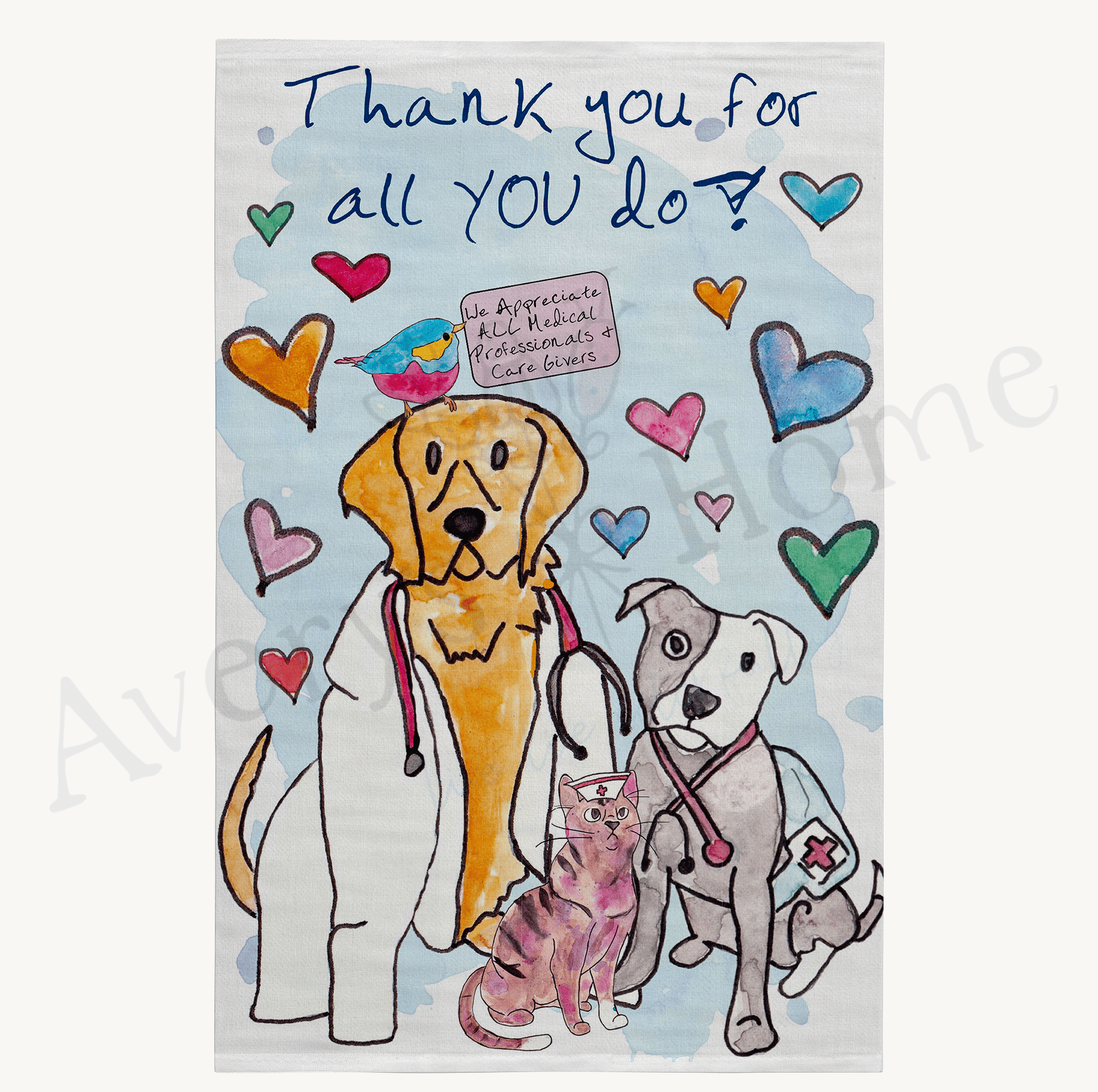 Thank You Medical Personnel dish towel design detail